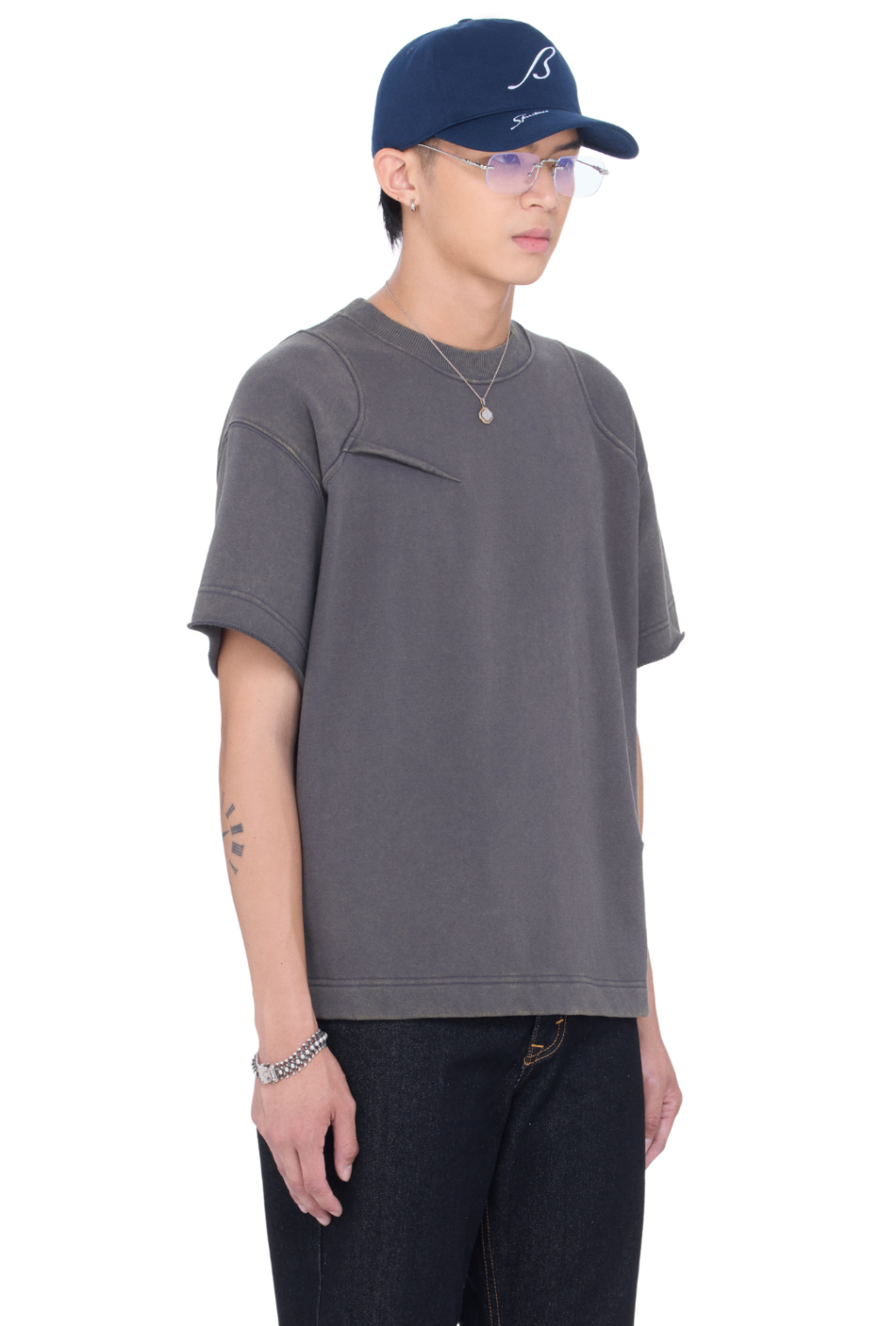 BEUTER® DARK BROWN PLEATED TEE T-SHIRT