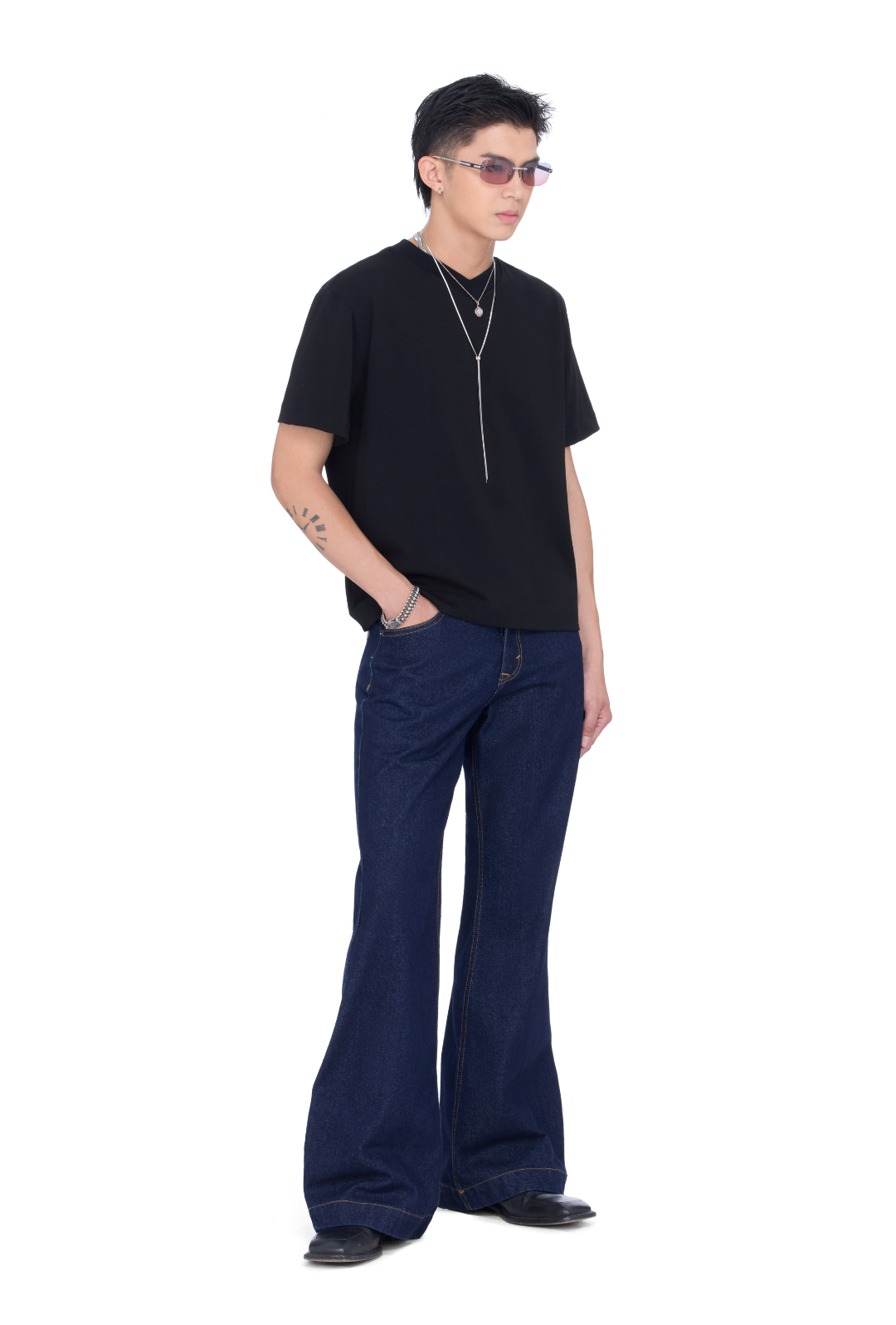 BEUTER® NAVY BLUE FLARE RAW DENIM JEANS