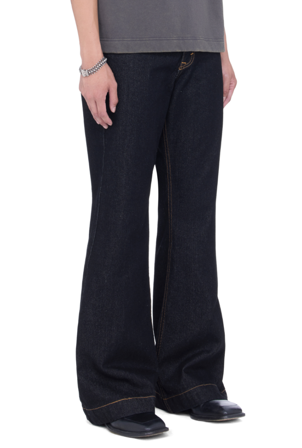 BEUTER® GREY FLARE RAW DENIM JEANS