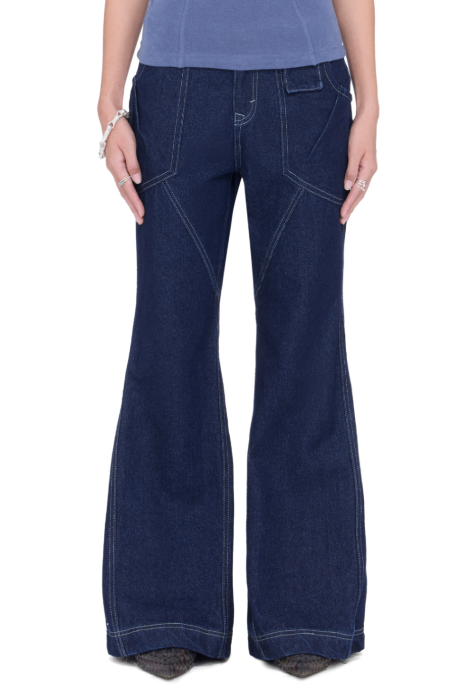 BEUTER® WMNS NAVY WIDE FLARE RAW DENIM JEANS