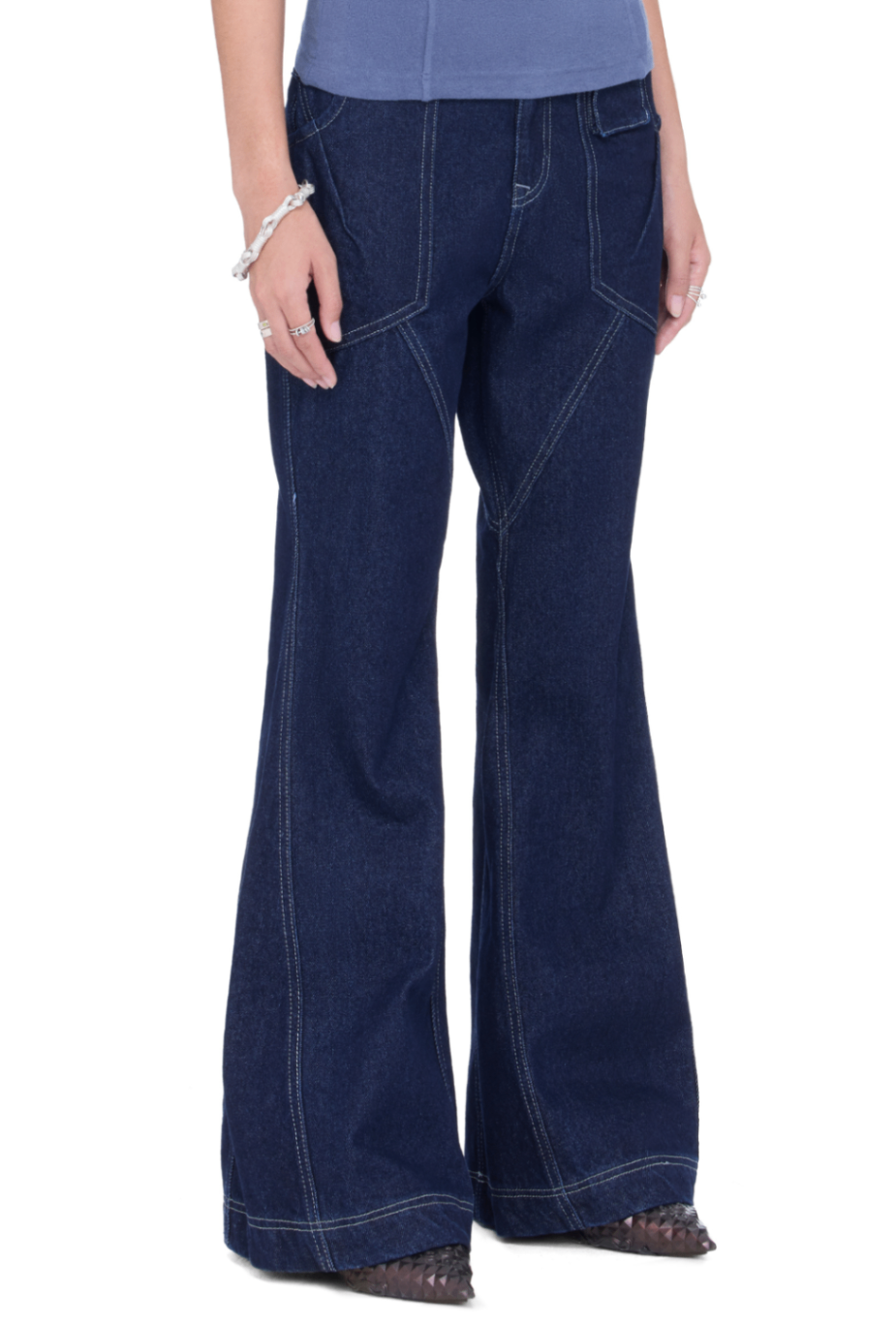 BEUTER® WMNS NAVY WIDE FLARE RAW DENIM JEANS