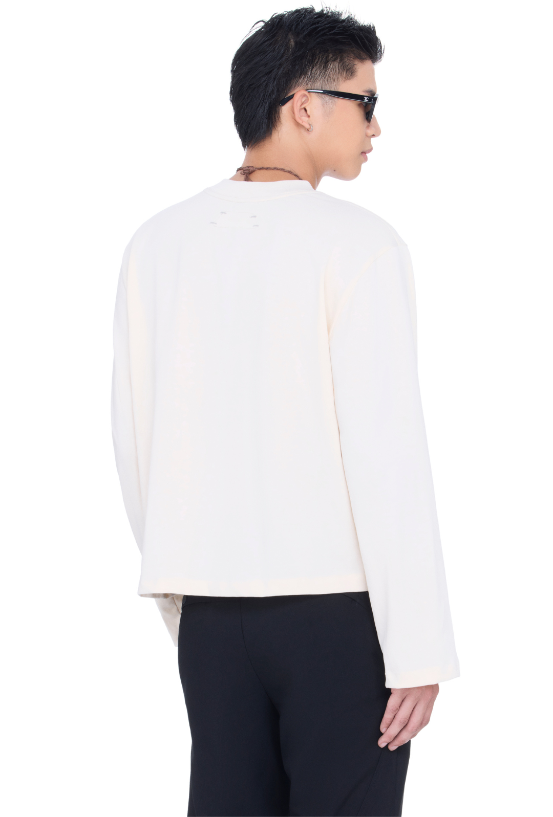 BEUTER® BLANK CREAM BOXY V-NECK LONG SLEEVE T-SHIRT