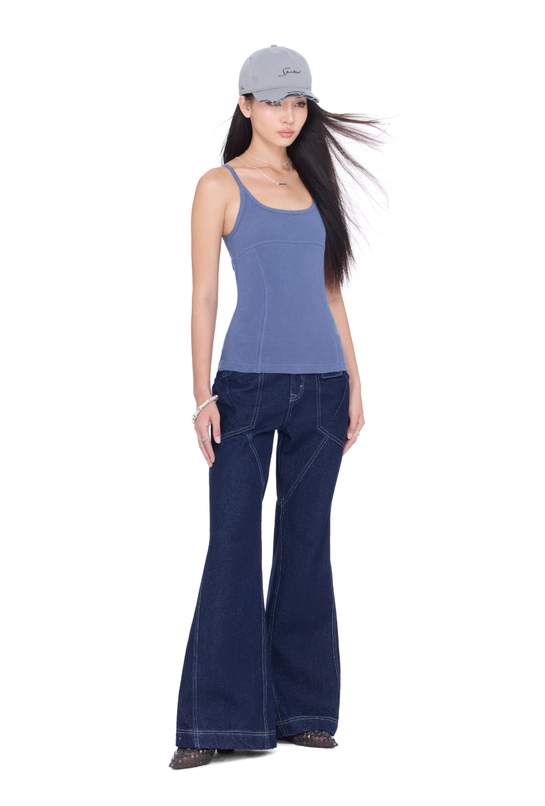 BEUTER® WMNS NAVY WIDE FLARE RAW DENIM JEANS