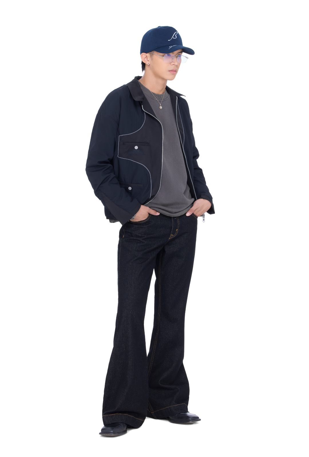 BEUTER® GREY FLARE RAW DENIM JEANS