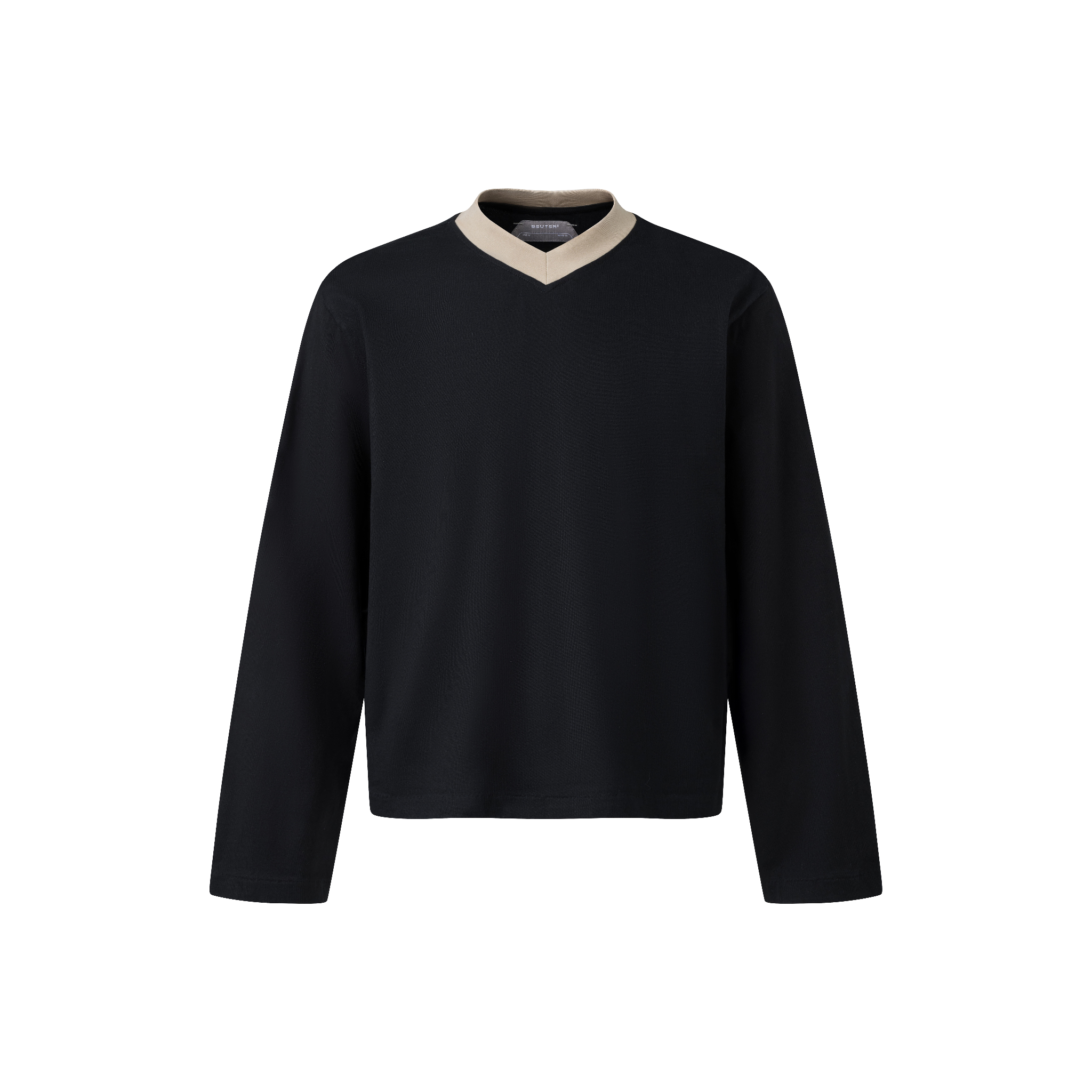 BEUTER® BLANK BLACK BOXY V-NECK LONG SLEEVE T-SHIRT