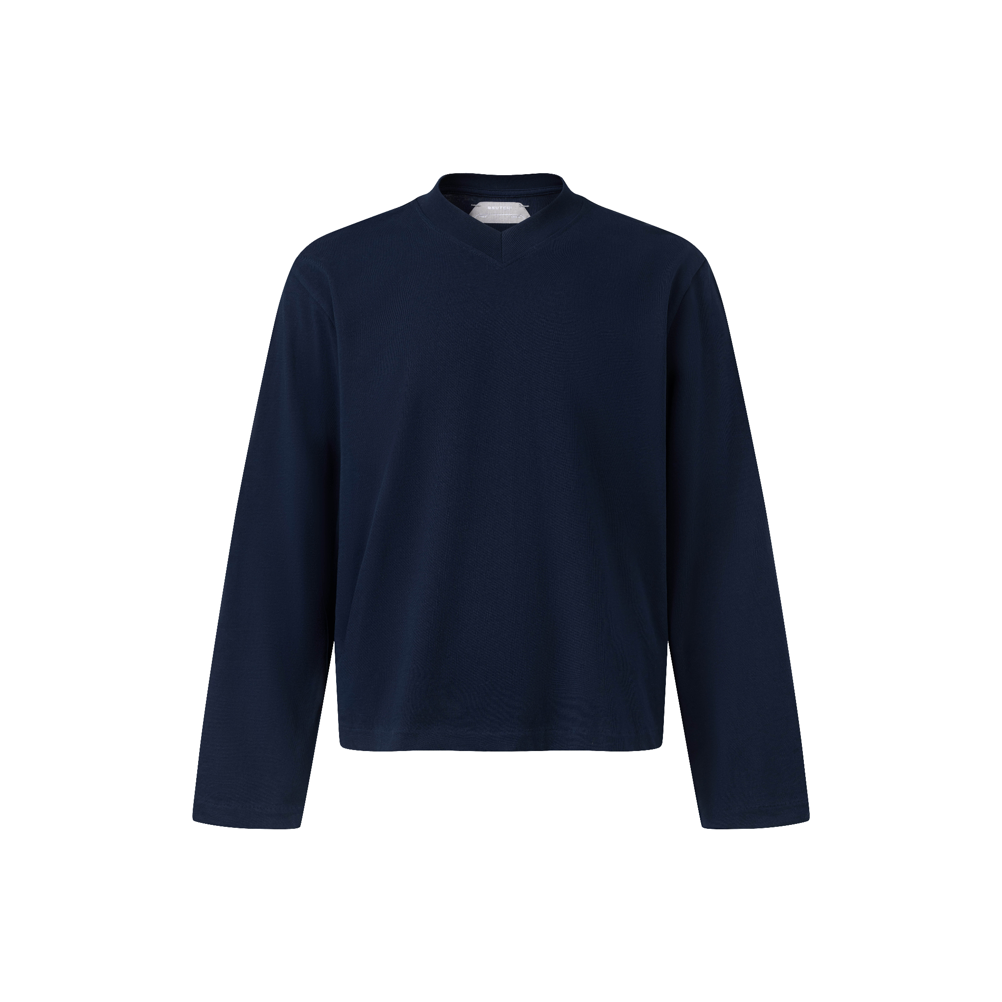 BEUTER® BLANK NAVY BOXY V-NECK LONG SLEEVE T-SHIRT