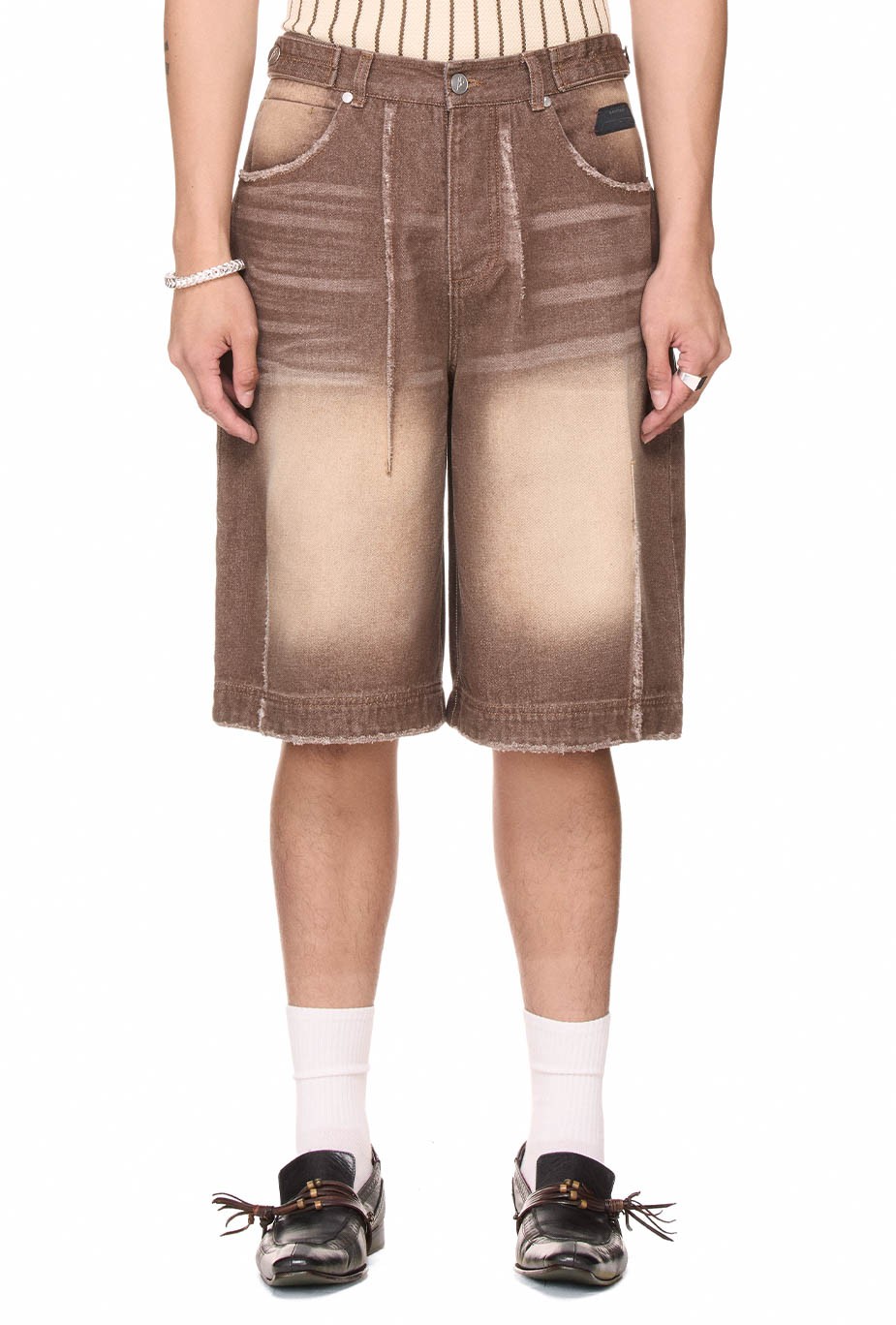 BEUTER® WASHED DENIM SHORTS - BROWN