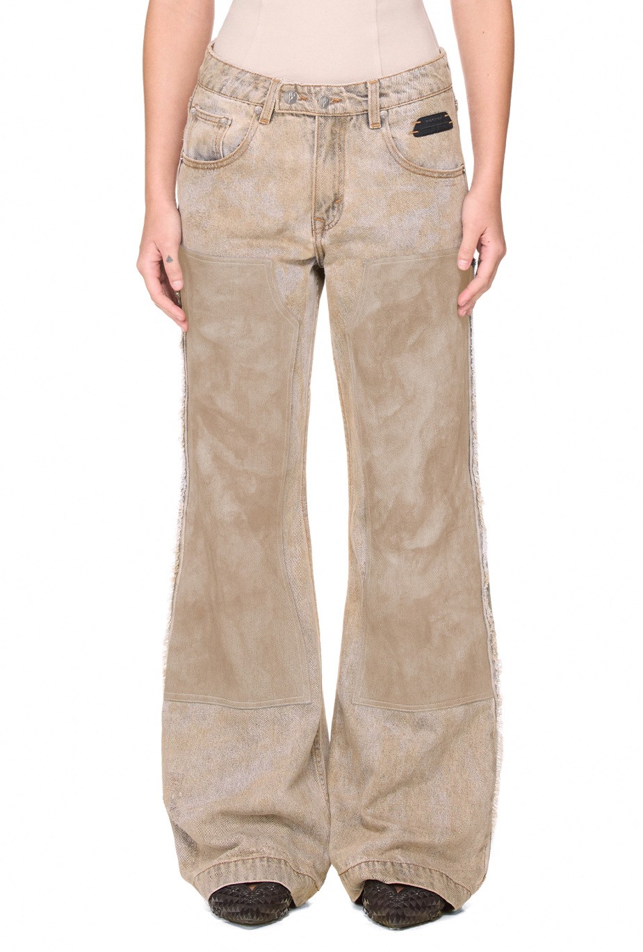 BEUTER® HANDCRAFTED WASHED DOUBLE KNEE FLARE JEANS - GREY