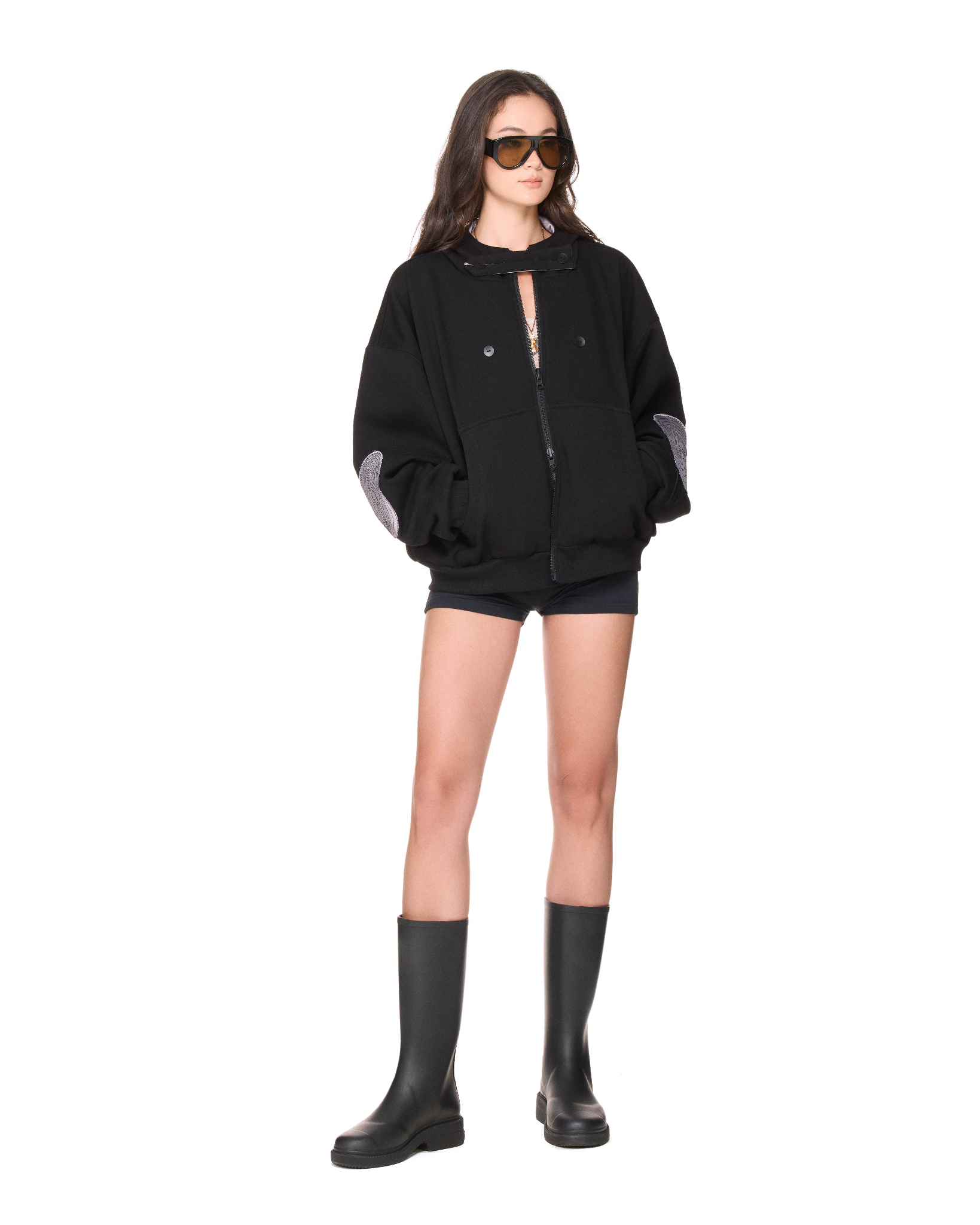 BEUTER® REVERSIBLE SILK ELBOW PATCH HOODIE - BLACK