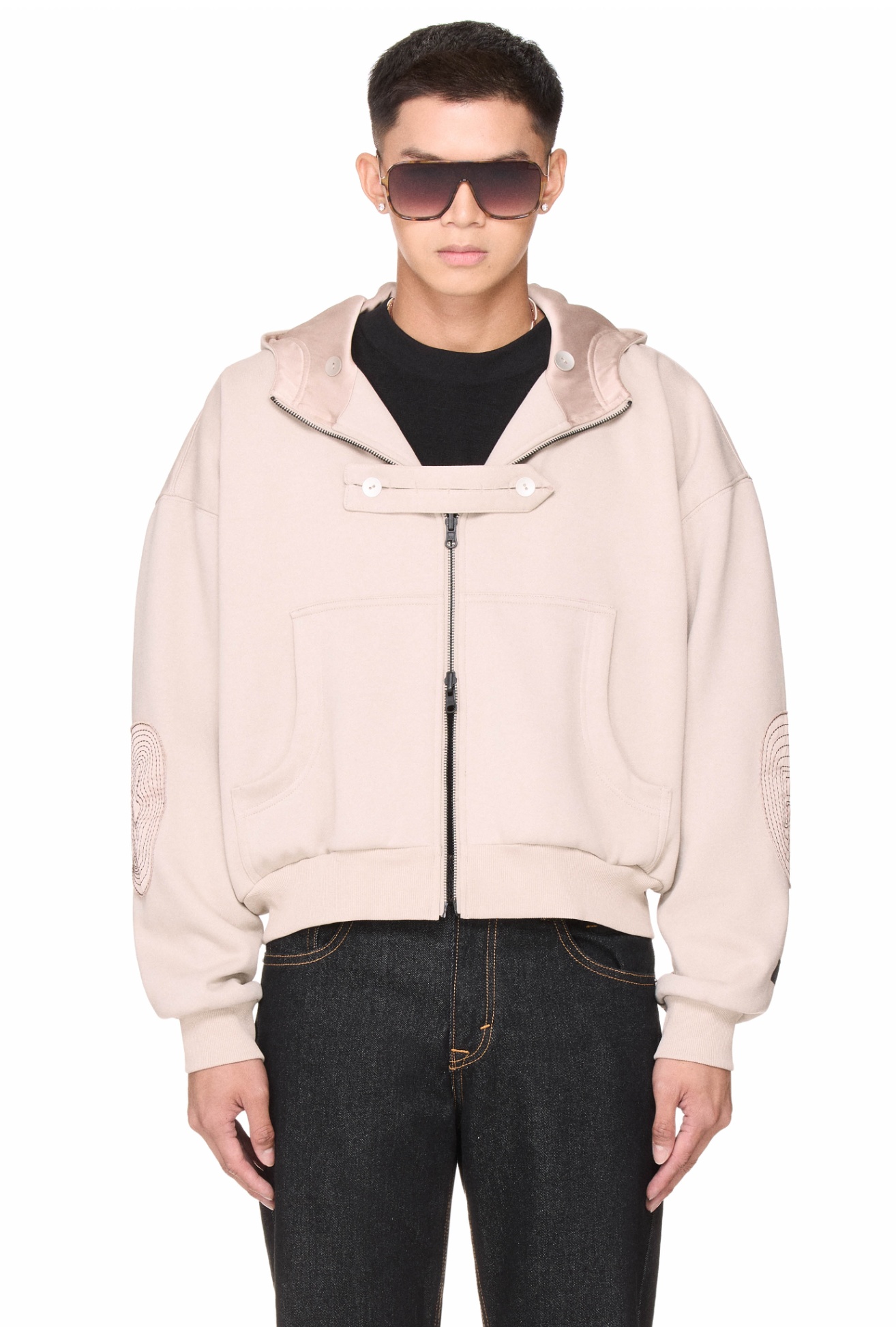 BEUTER® REVERSIBLE SILK ELBOW PATCH HOODIE - BEIGE