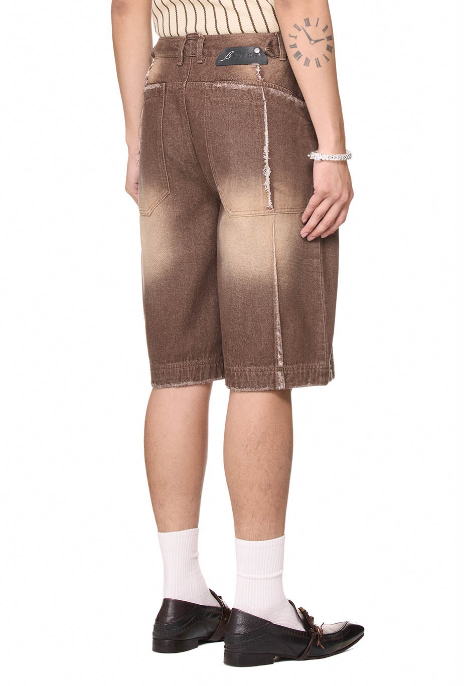 BEUTER® WASHED DENIM SHORTS - BROWN