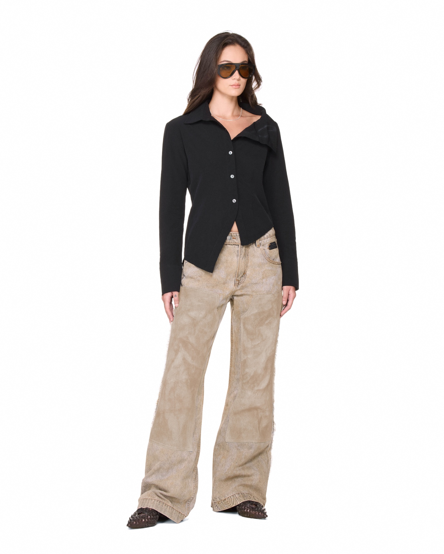 BEUTER® HANDCRAFTED WASHED DOUBLE KNEE FLARE JEANS - GREY