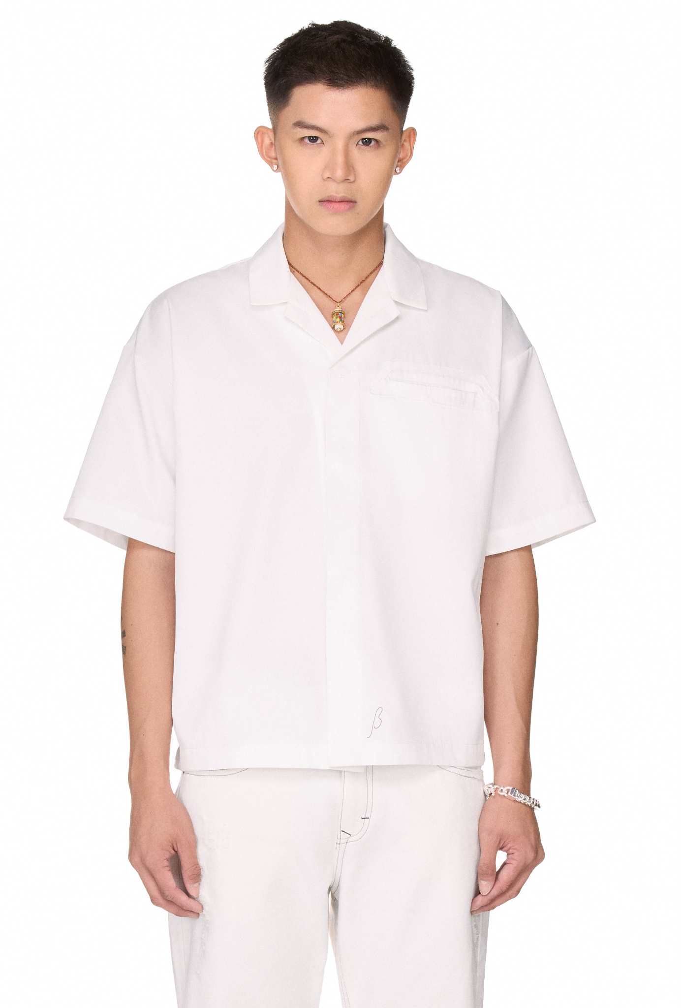 BEUTER® APPLIQUÉ BUTTON UP SHIRT - WHITE