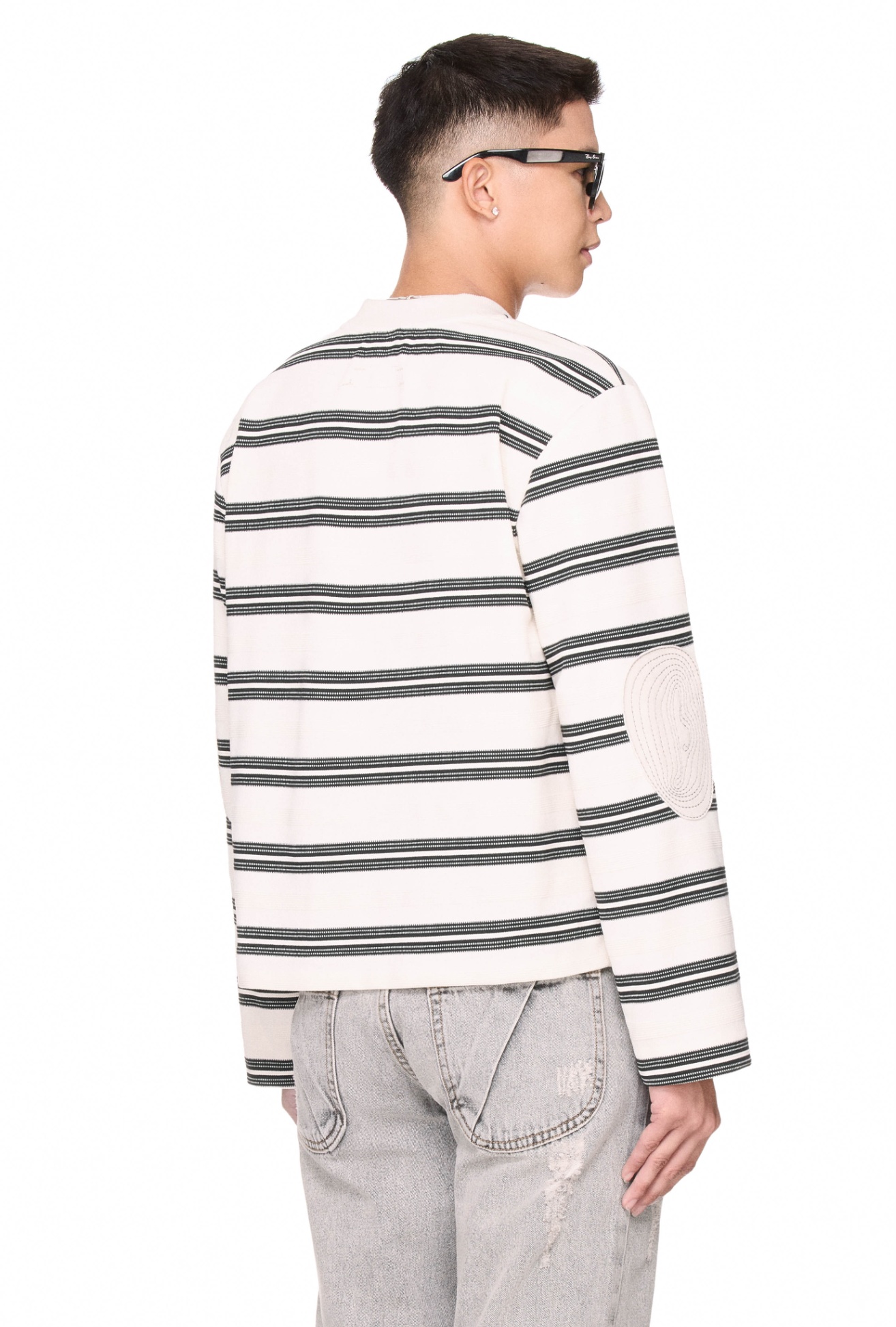 BEUTER® STRIPED ELBOW PATCH SWEATER - WHITE