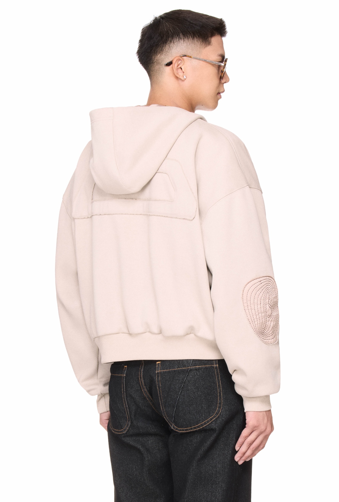 BEUTER® REVERSIBLE SILK ELBOW PATCH HOODIE - BEIGE
