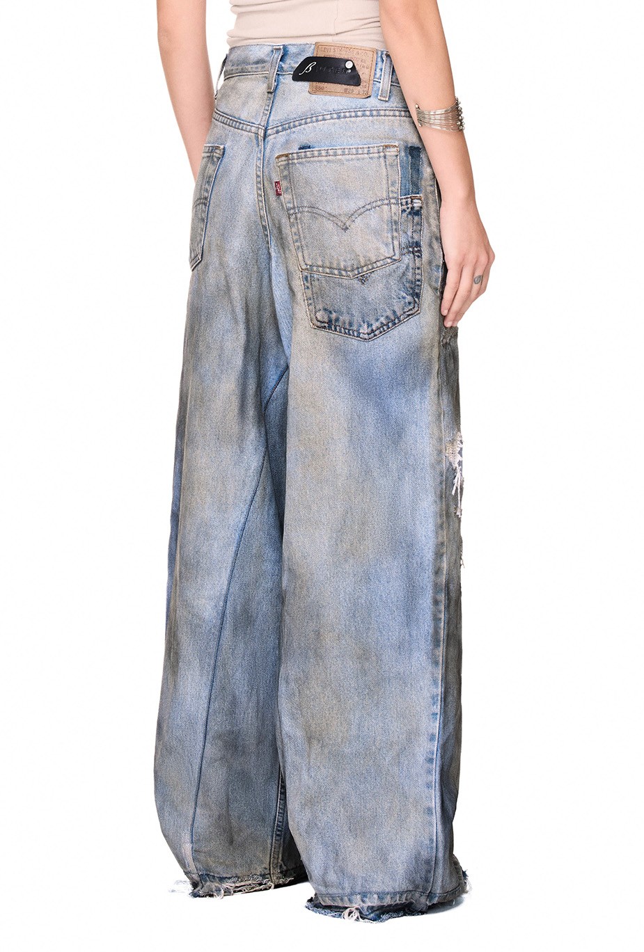 BEUTER® HANDCRAFTED DISTRESSED RECYCLED BAGGY JEANS - BLUE