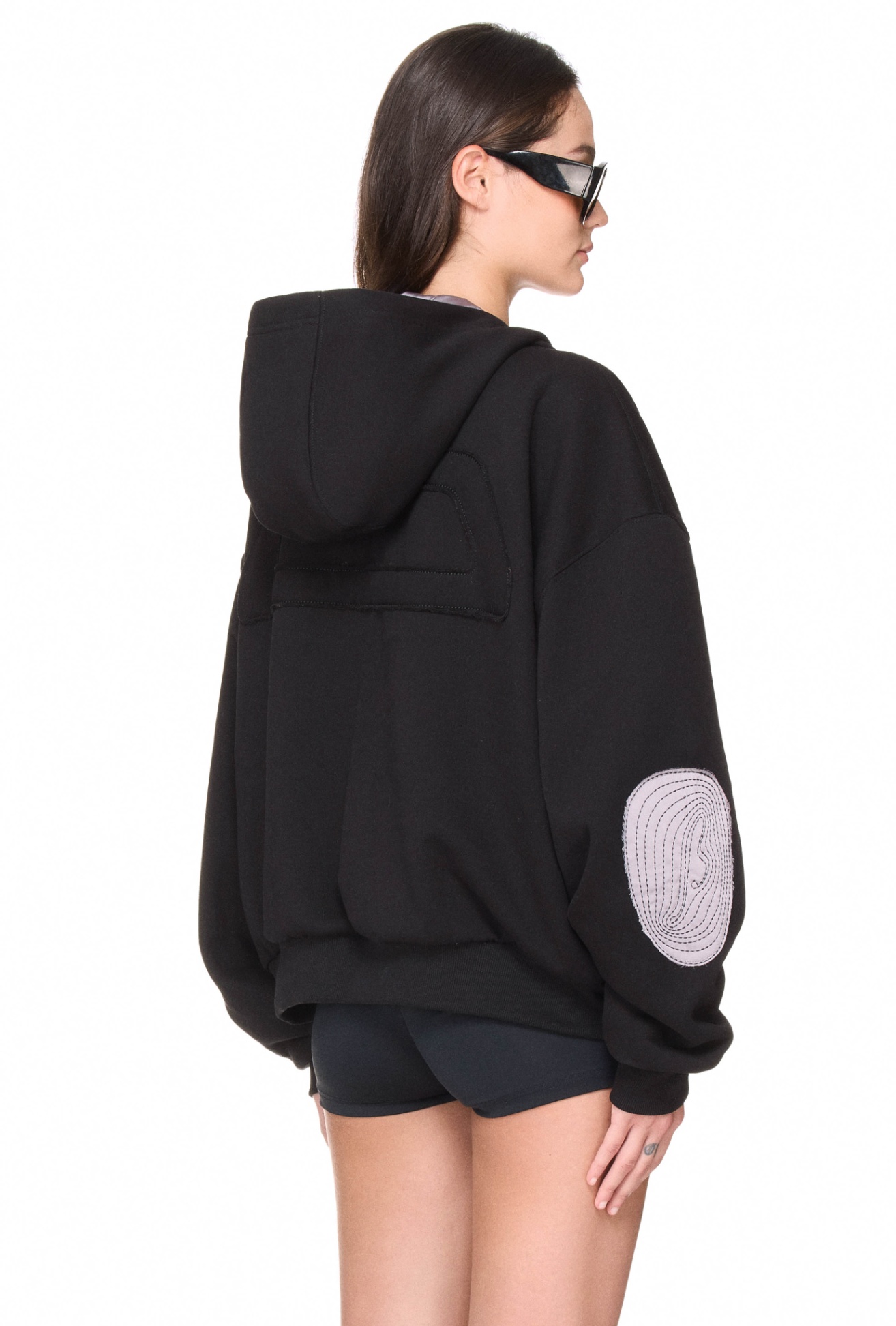 BEUTER® REVERSIBLE SILK ELBOW PATCH HOODIE - BLACK