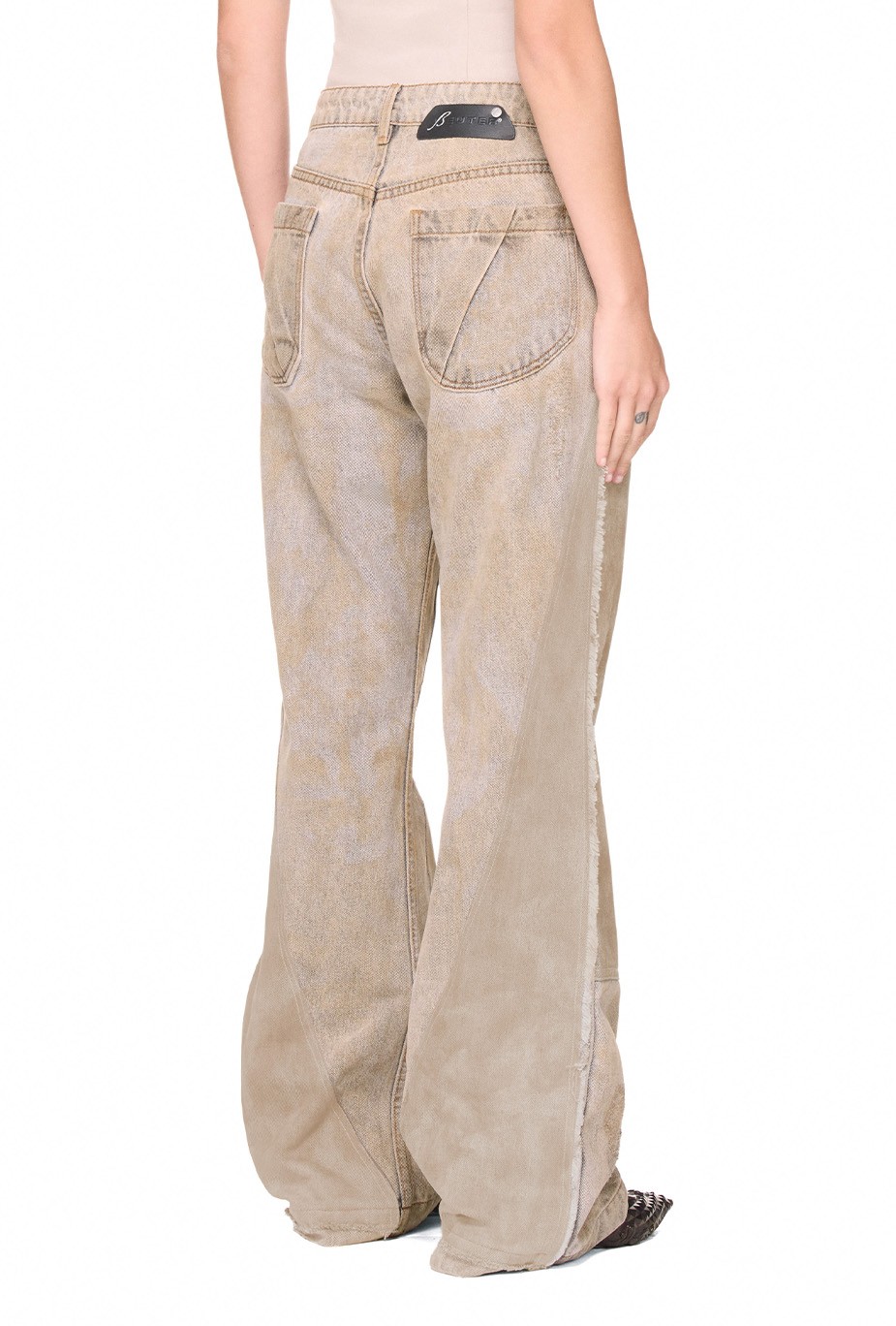 BEUTER® HANDCRAFTED WASHED DOUBLE KNEE FLARE JEANS - GREY