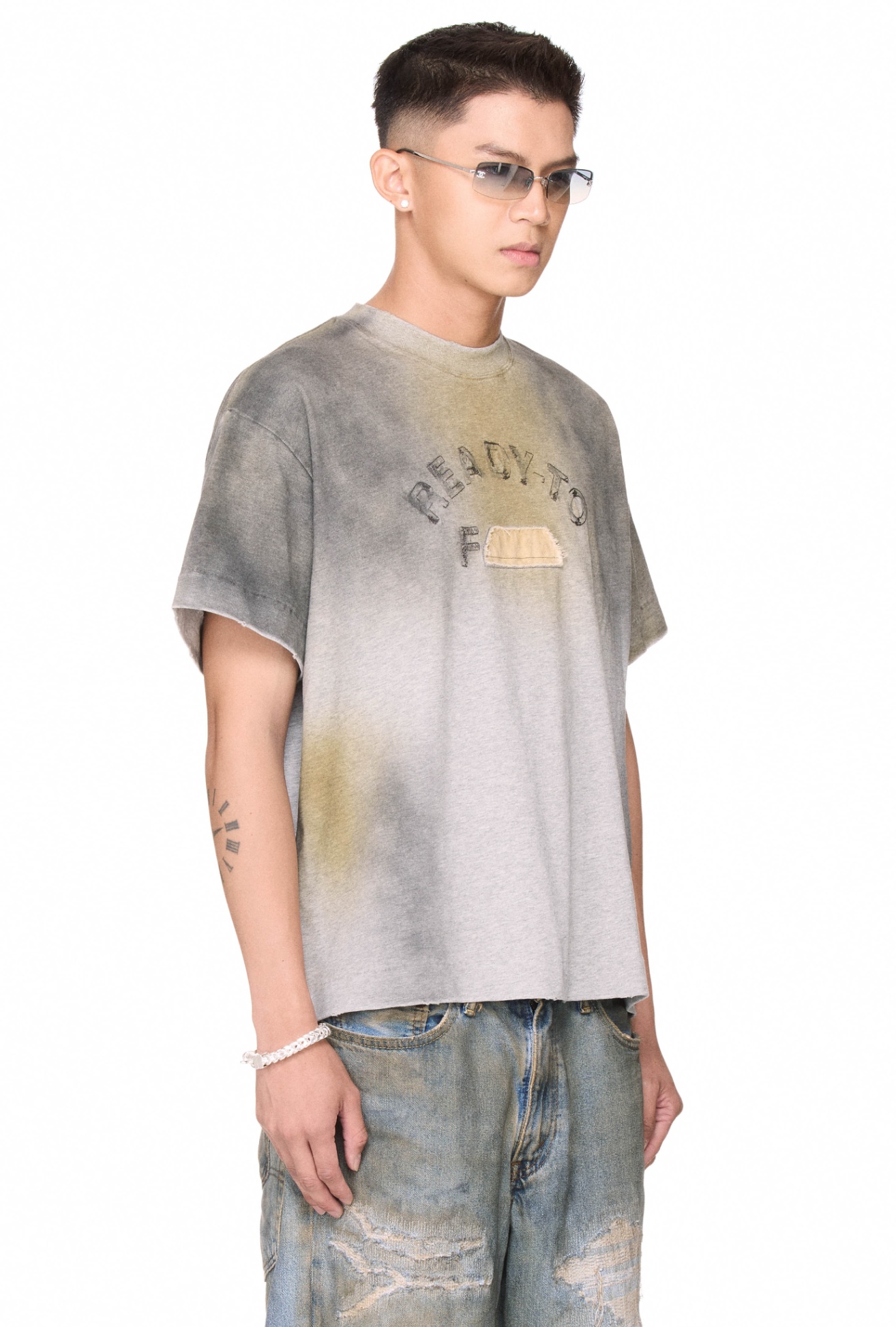 BEUTER® “READY-TO-F___” SPRAY BOXY T-SHIRT - GREY MELANGE