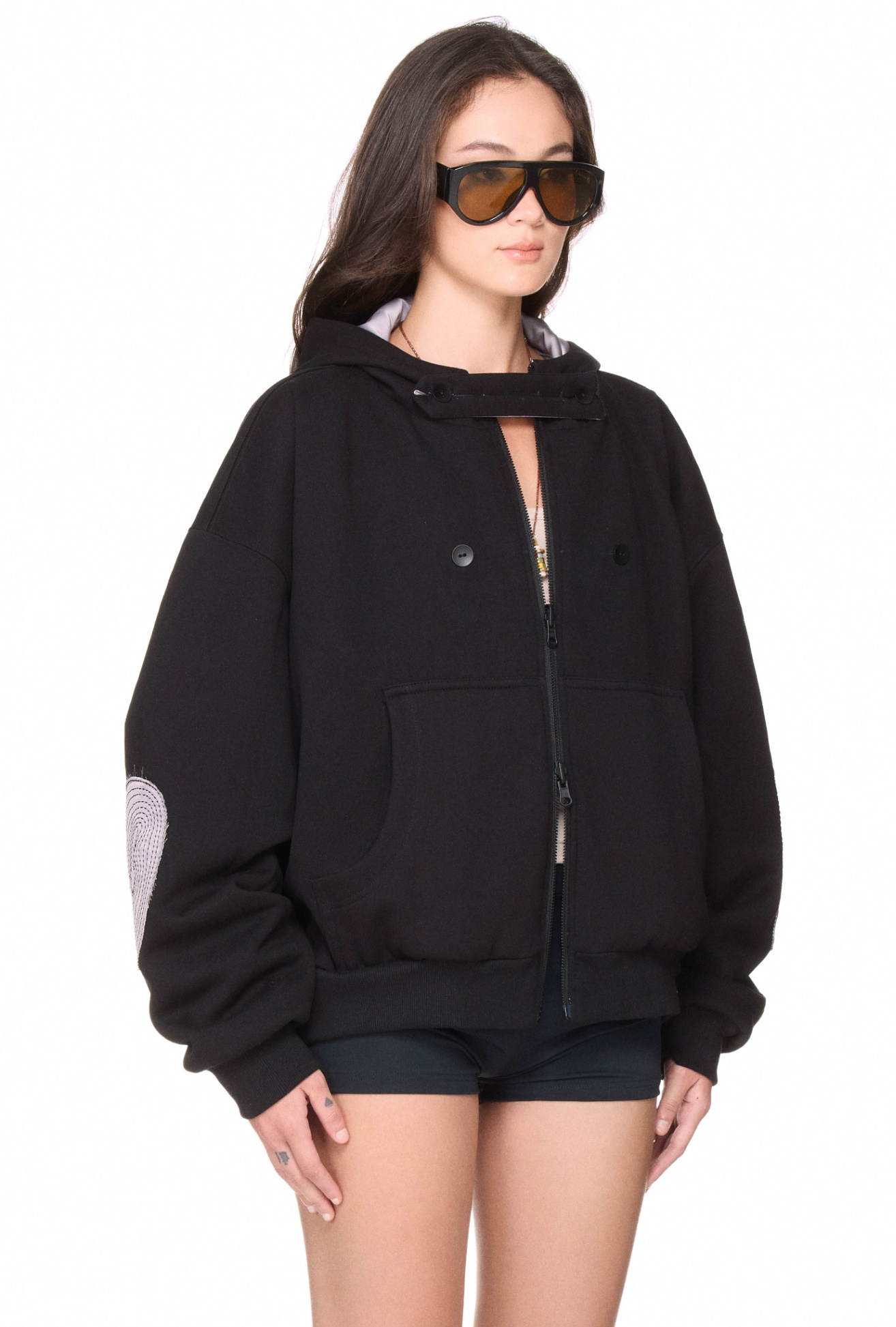BEUTER® REVERSIBLE SILK ELBOW PATCH HOODIE - BLACK