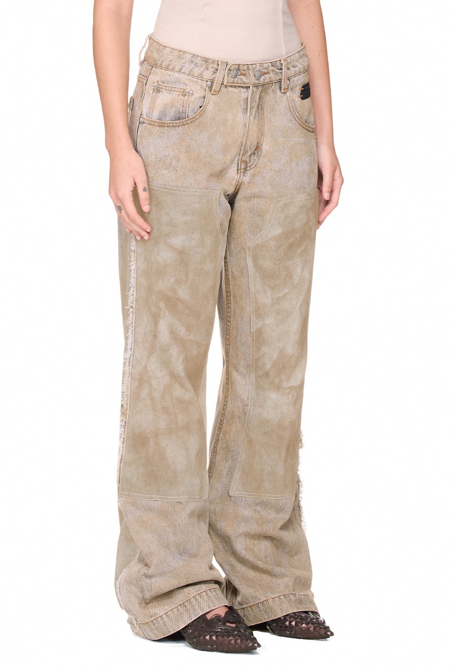 BEUTER® HANDCRAFTED WASHED DOUBLE KNEE FLARE JEANS - GREY