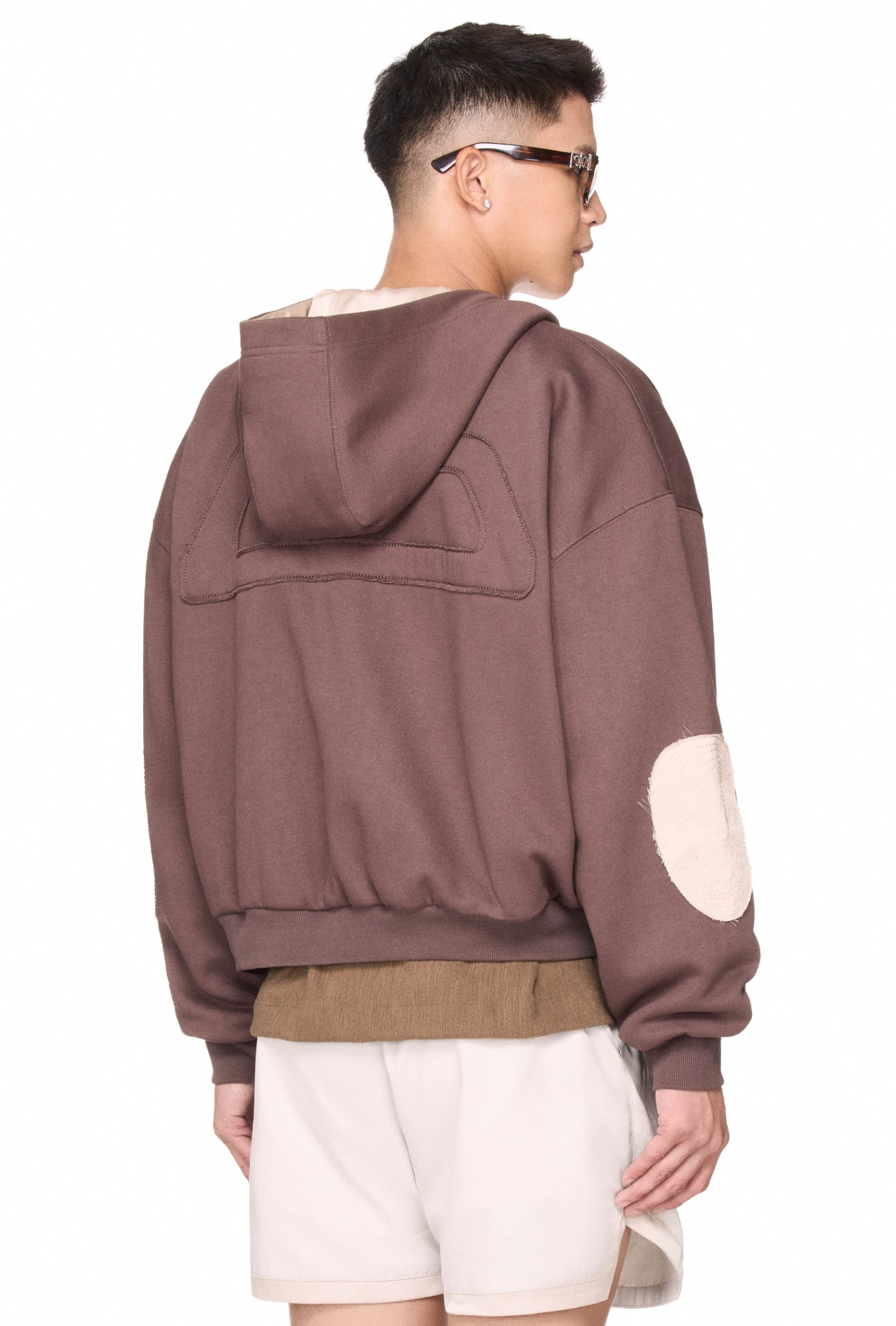 BEUTER® REVERSIBLE SILK ELBOW PATCH HOODIE - BROWN