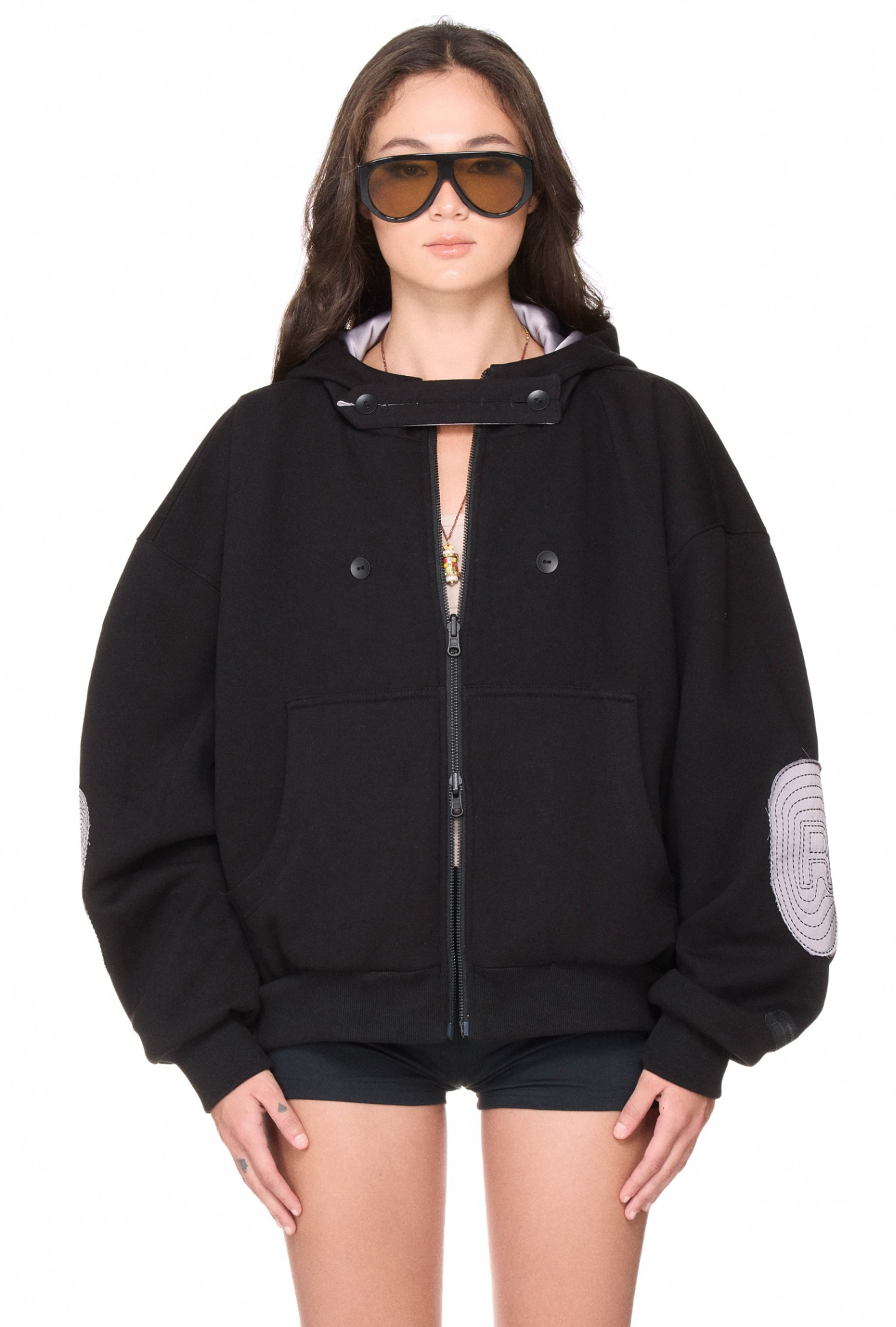BEUTER® REVERSIBLE SILK ELBOW PATCH HOODIE - BLACK