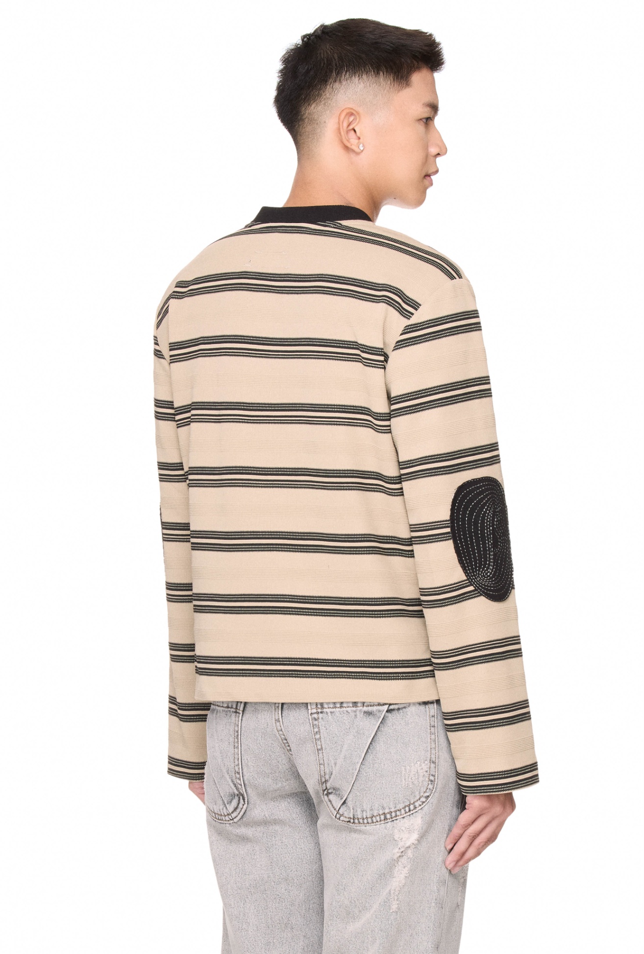 BEUTER® STRIPED ELBOW PATCH SWEATER - GRULLO
