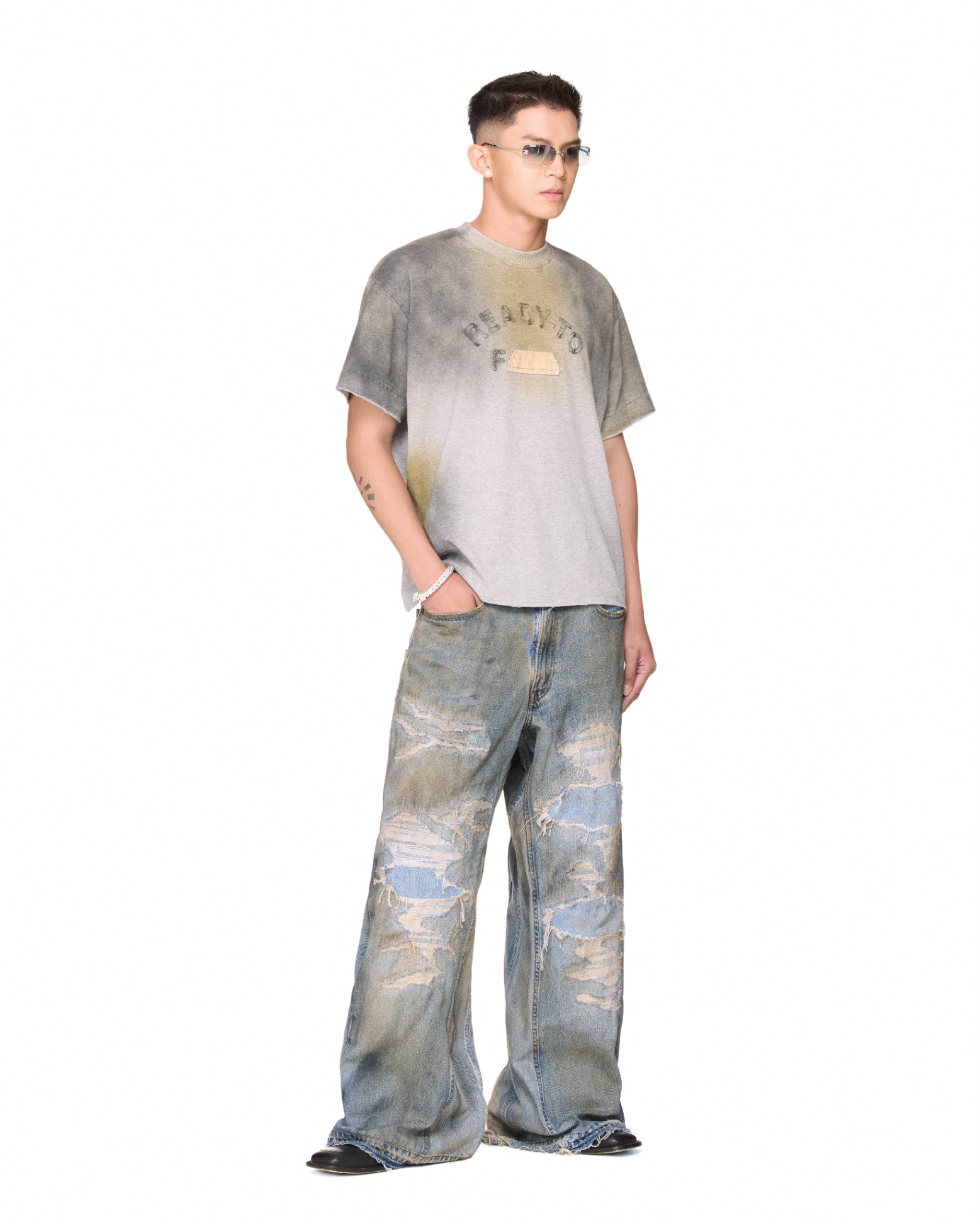 BEUTER® “READY-TO-F___” SPRAY BOXY T-SHIRT - GREY MELANGE