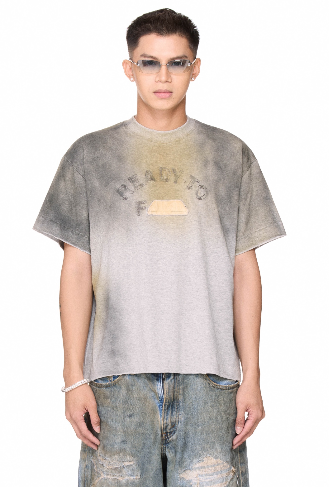 BEUTER® “READY-TO-F___” SPRAY BOXY T-SHIRT - GREY MELANGE