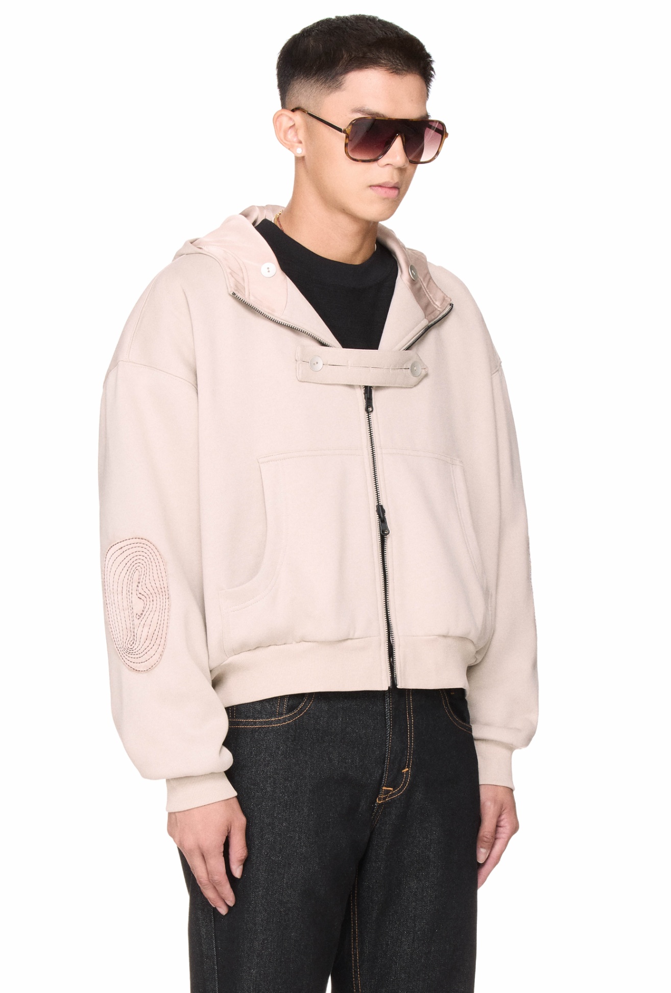 BEUTER® REVERSIBLE SILK ELBOW PATCH HOODIE - BEIGE
