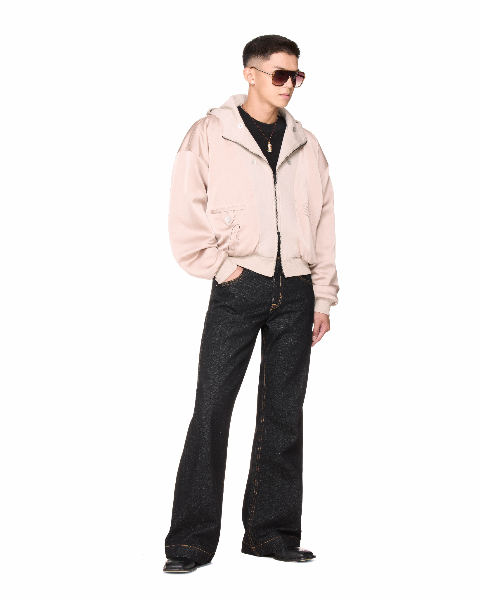 BEUTER® REVERSIBLE SILK ELBOW PATCH HOODIE - BEIGE