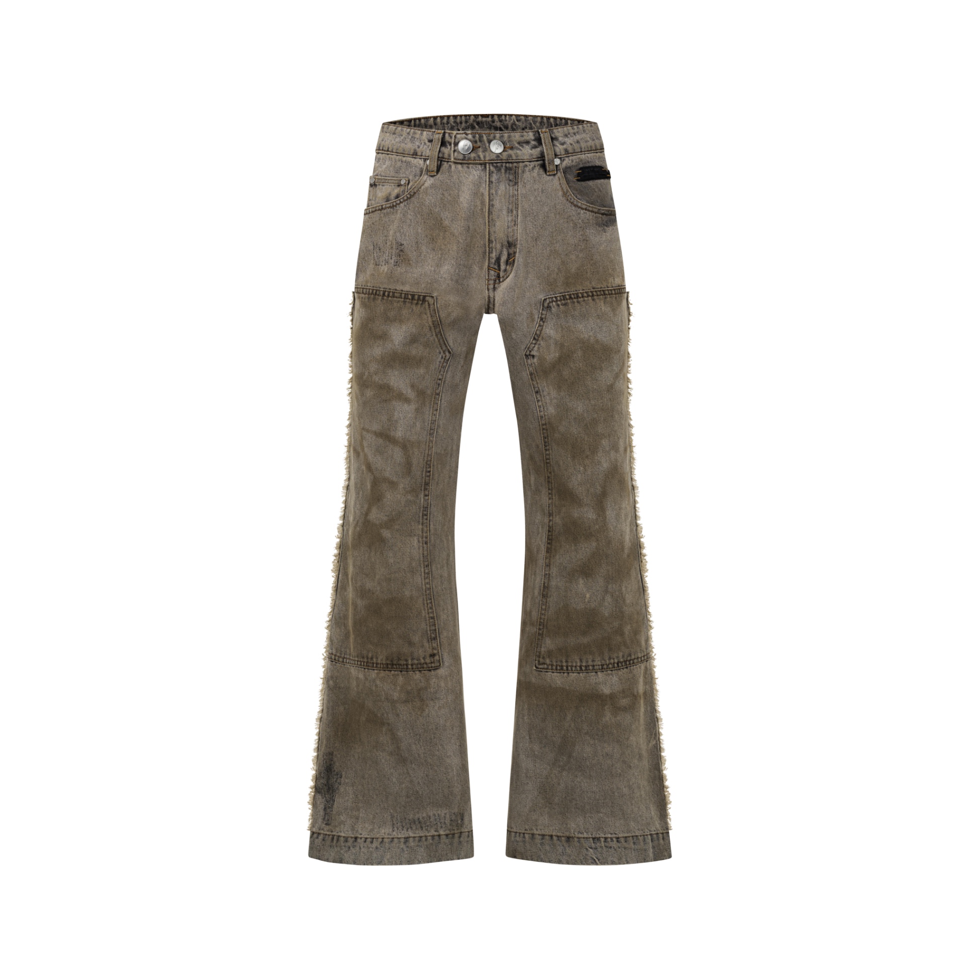 BEUTER® HANDCRAFTED WASHED DOUBLE KNEE FLARE JEANS - GREY