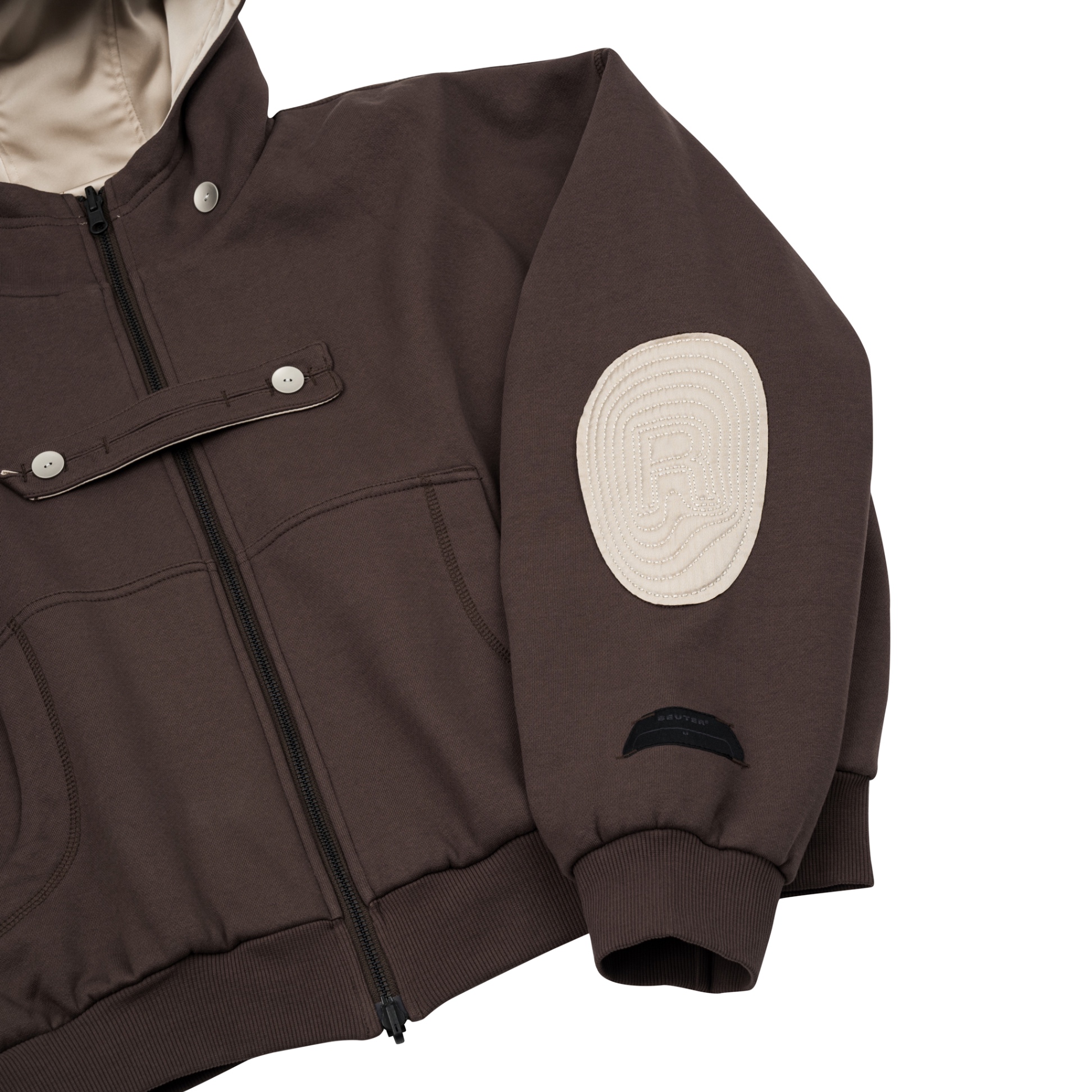 BEUTER® REVERSIBLE SILK ELBOW PATCH HOODIE - BROWN