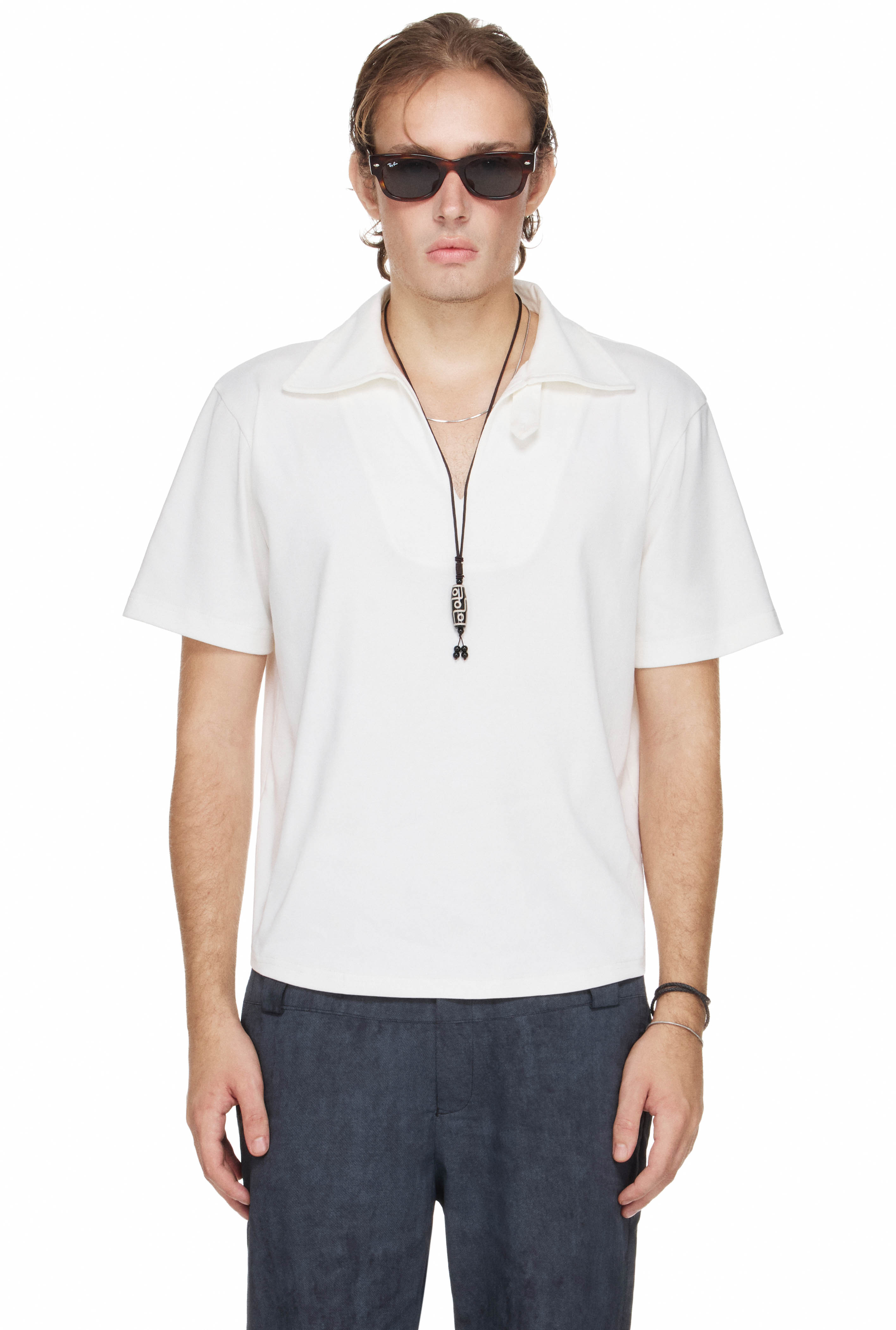 BEUTER® SHAPED RELAXED FIT COLLARED SPLIT-NECK POLO - WHITE