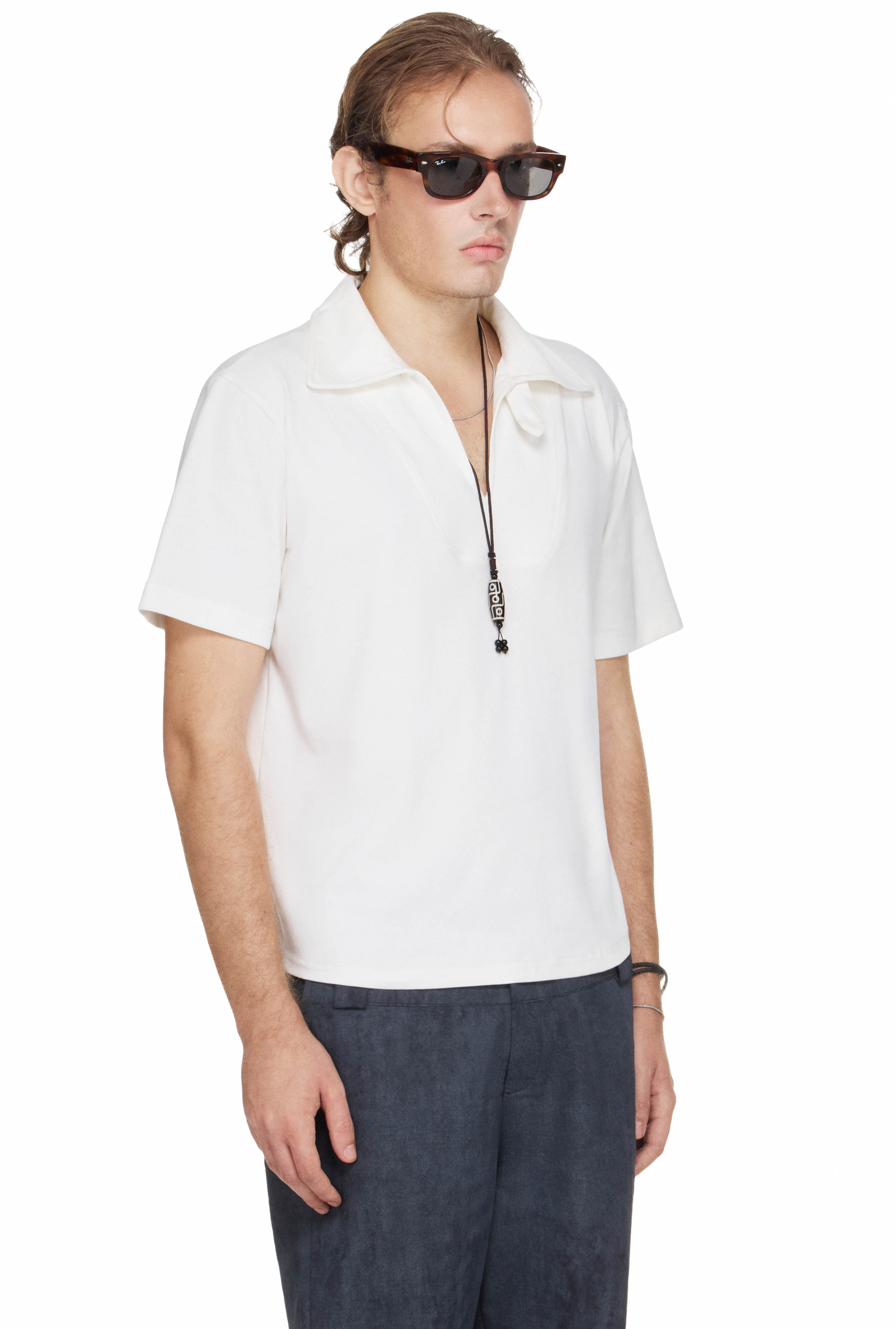 BEUTER® SHAPED RELAXED FIT COLLARED SPLIT-NECK POLO - WHITE