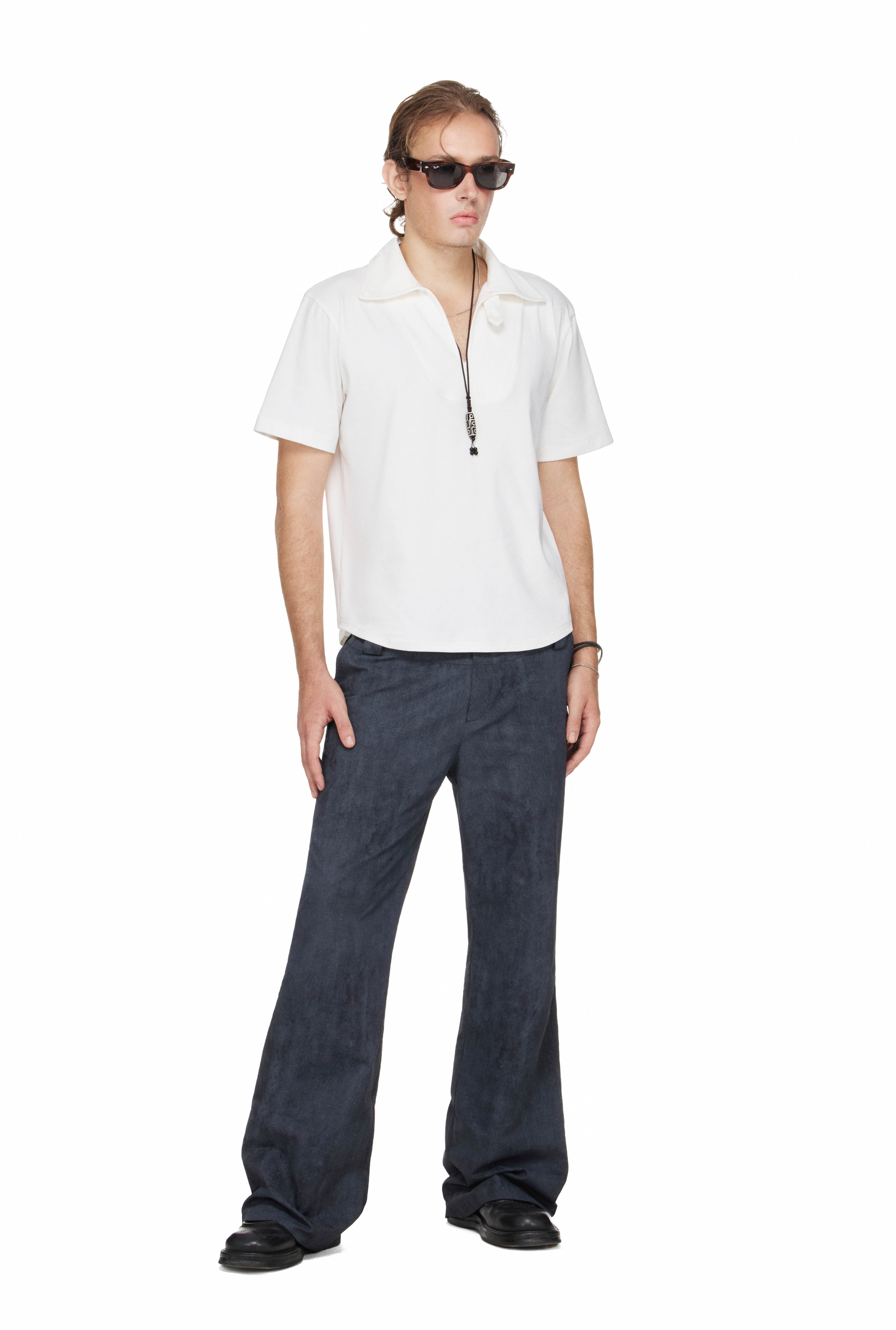 BEUTER® SHAPED RELAXED FIT COLLARED SPLIT-NECK POLO - WHITE