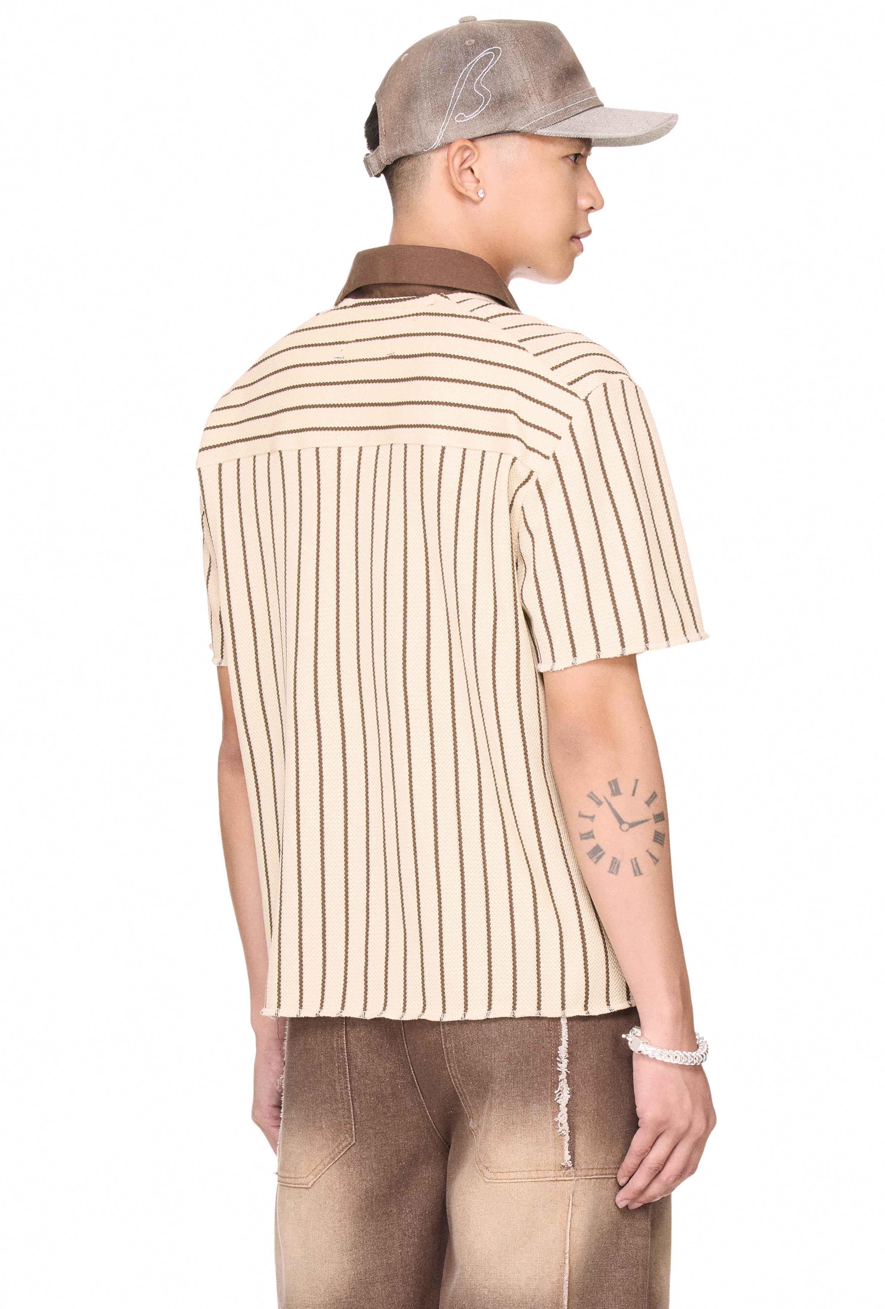BEUTER® HALF ZIP STRIPED POLO - BEIGE