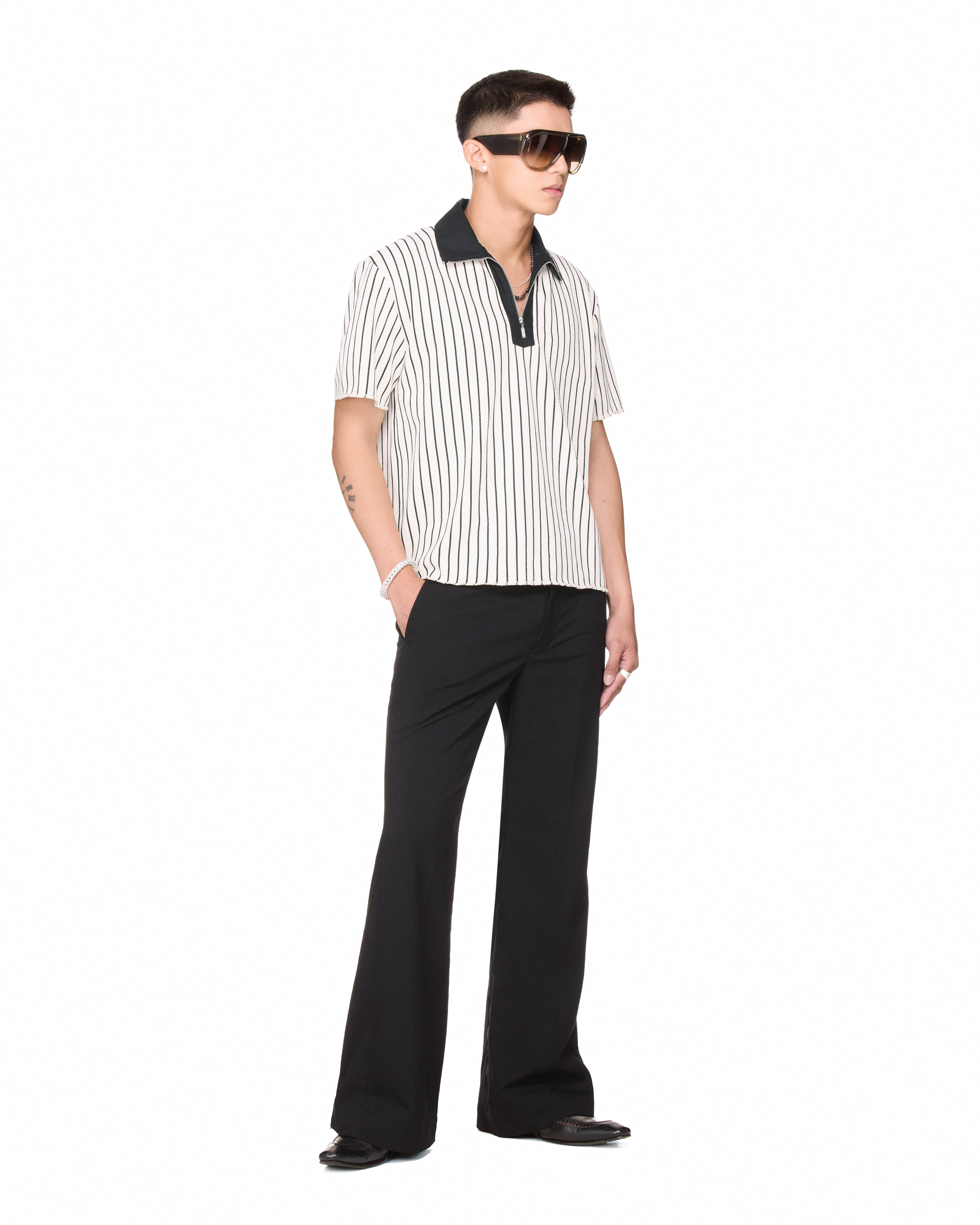 BEUTER® HALF ZIP STRIPED POLO - WHITE