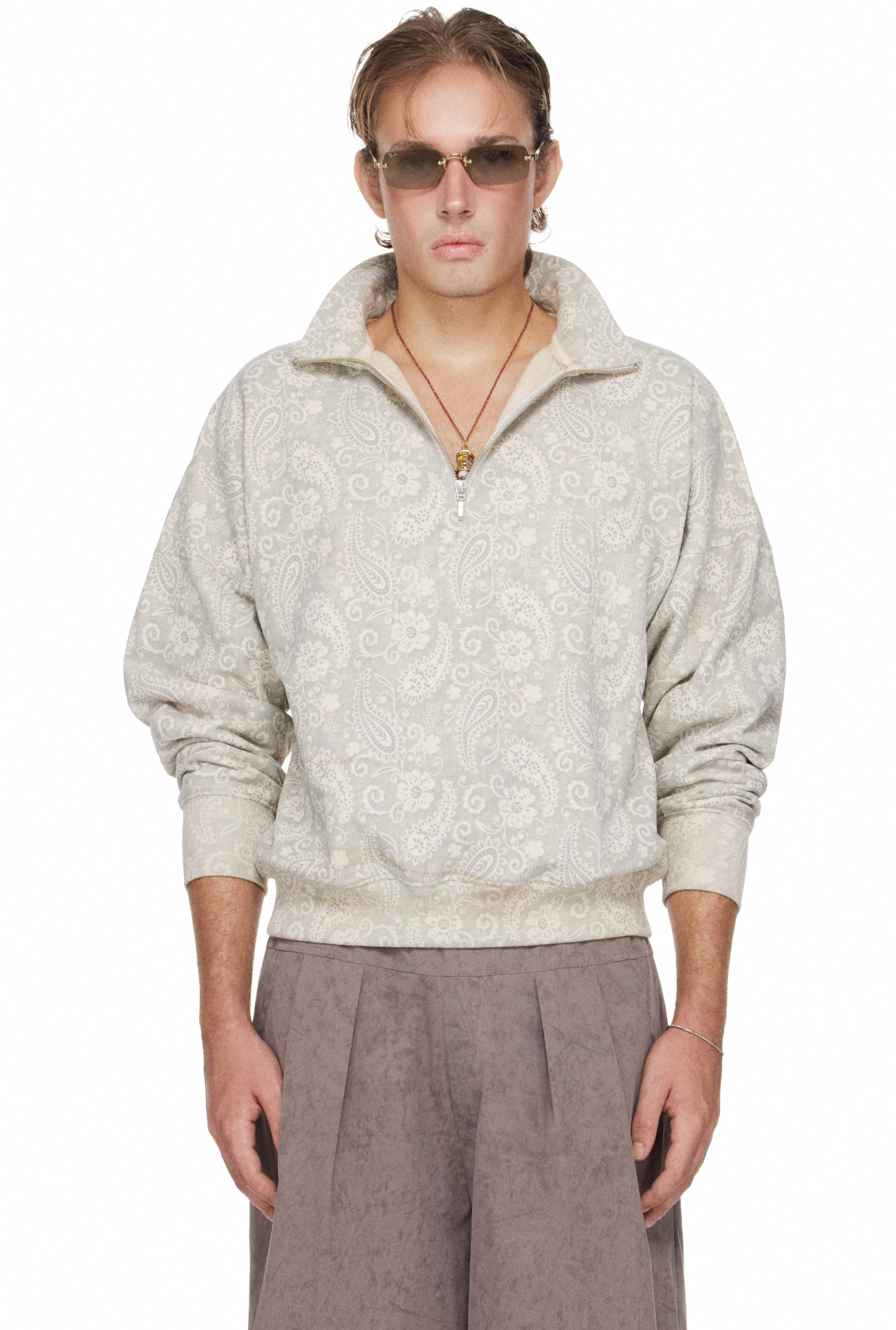 BEUTER® MS DUST BLOOM HALF-ZIP SWEATER - BEIGE