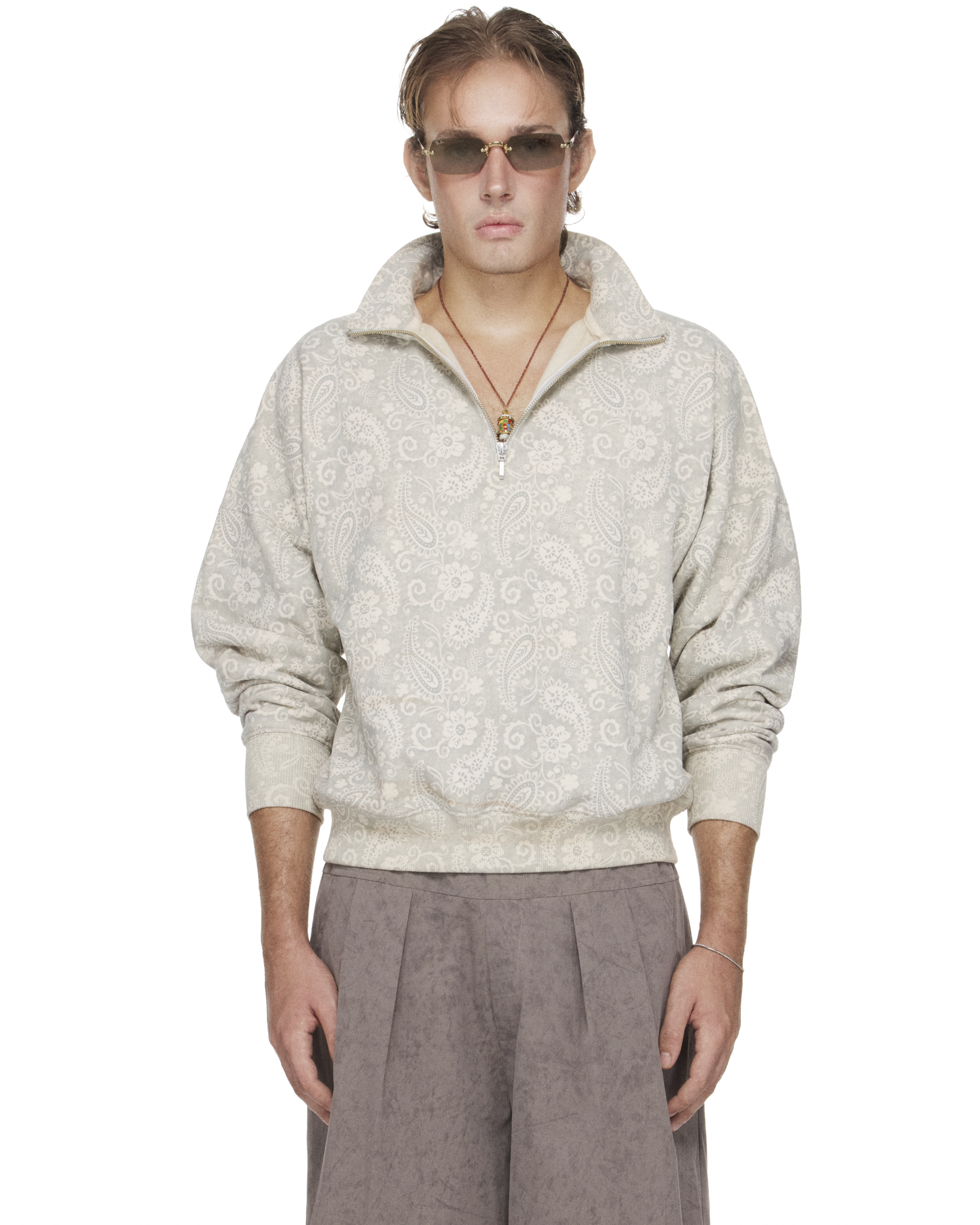 BEUTER® MS DUST BLOOM HALF-ZIP SWEATER - BEIGE