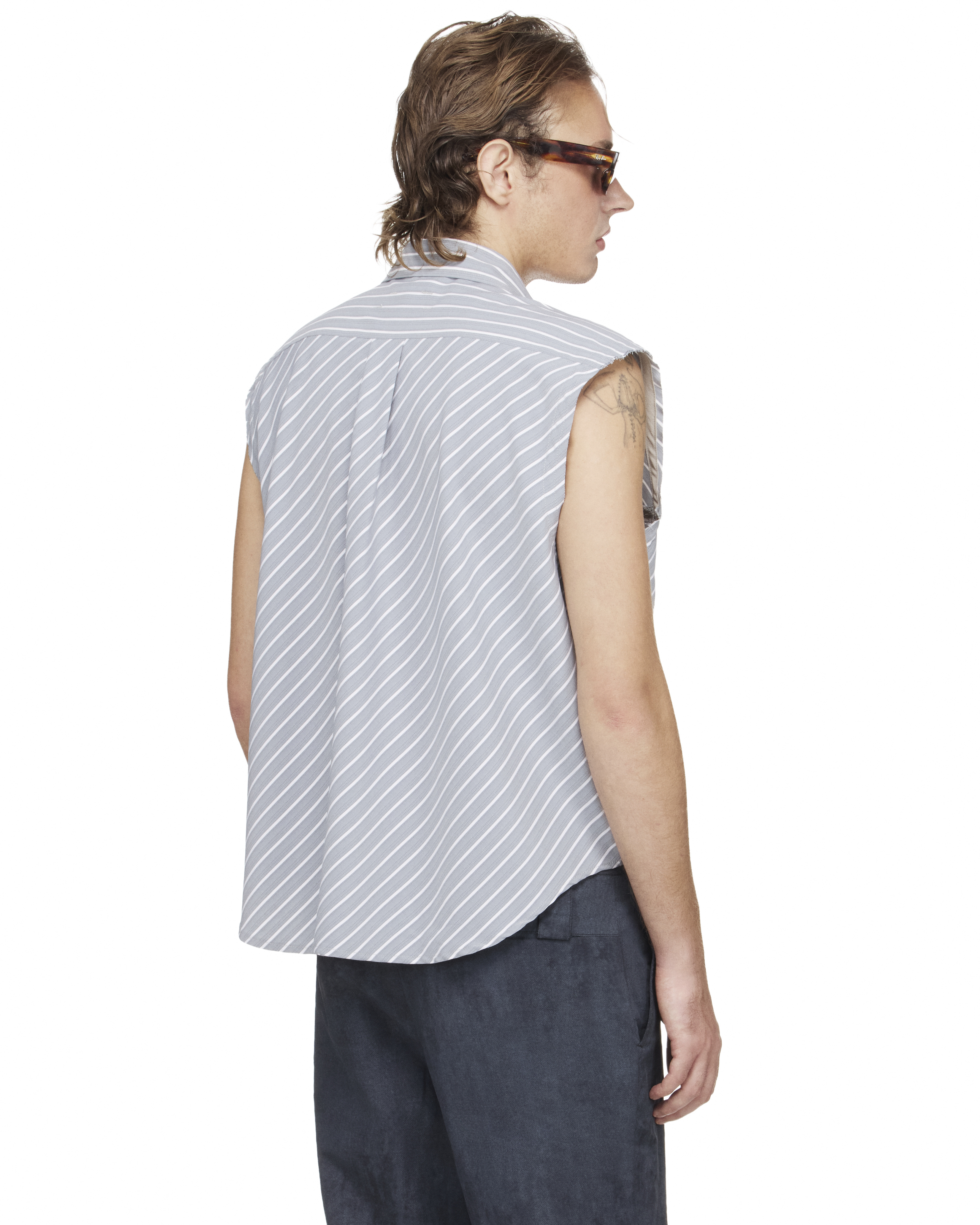 BEUTER® MS RELAXED SLEEVELESS DIAGONAL STRIPED SHIRT - BLUE