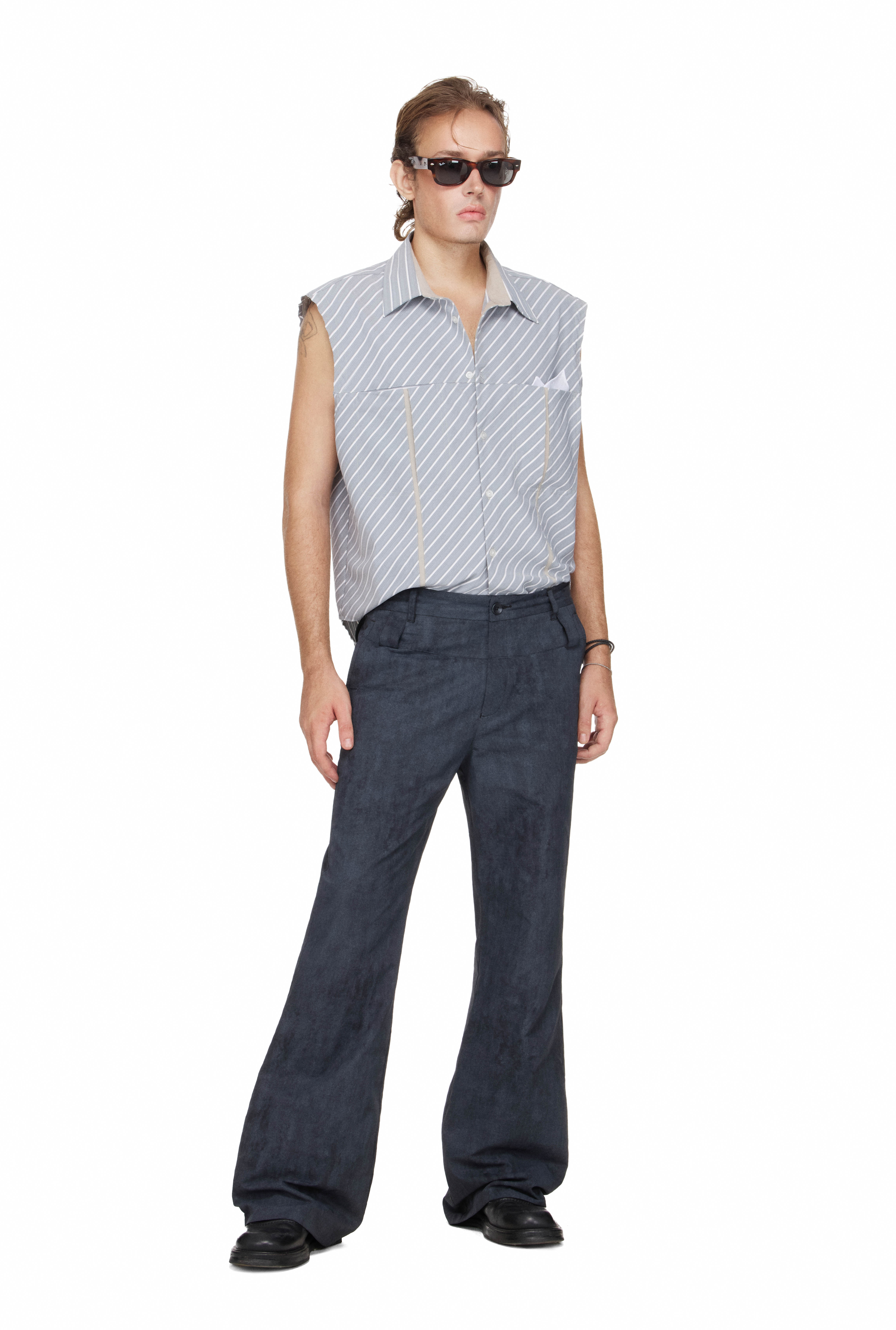 BEUTER® MS RELAXED SLEEVELESS DIAGONAL STRIPED SHIRT - BLUE