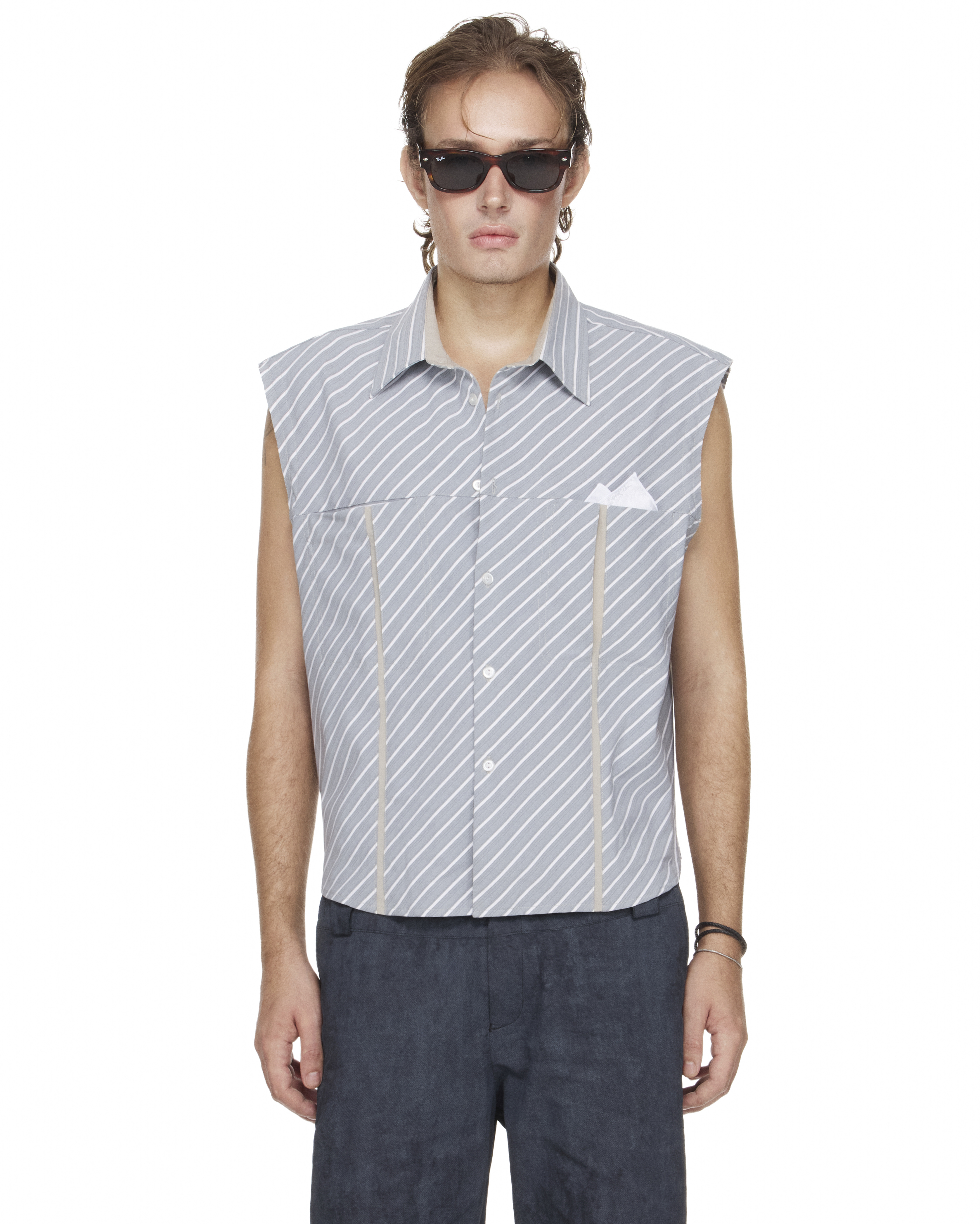BEUTER® MS RELAXED SLEEVELESS DIAGONAL STRIPED SHIRT - BLUE