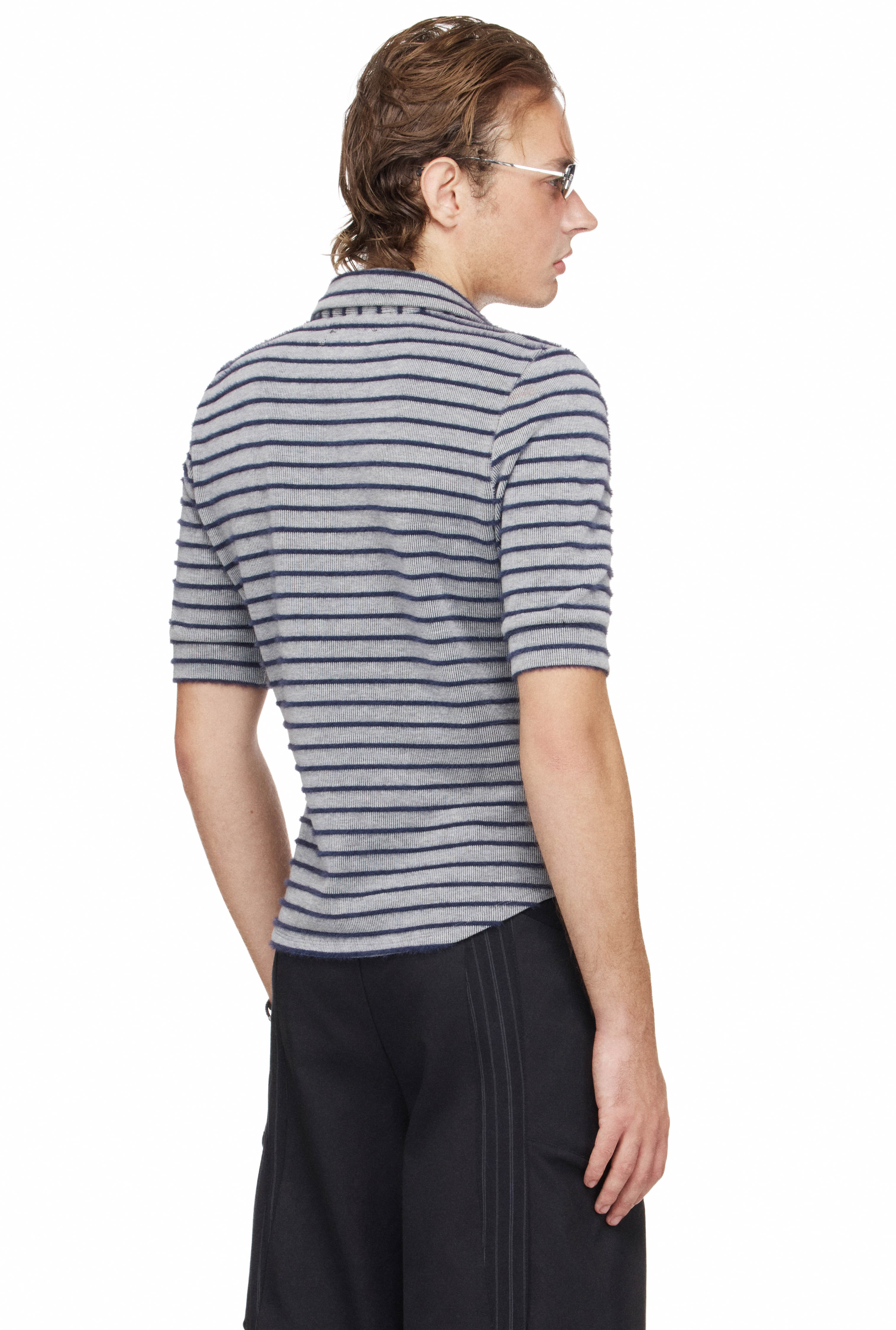 BEUTER® MS SLIM-FIT STRIPED MID-SLEEVE SHIRT - BLUE