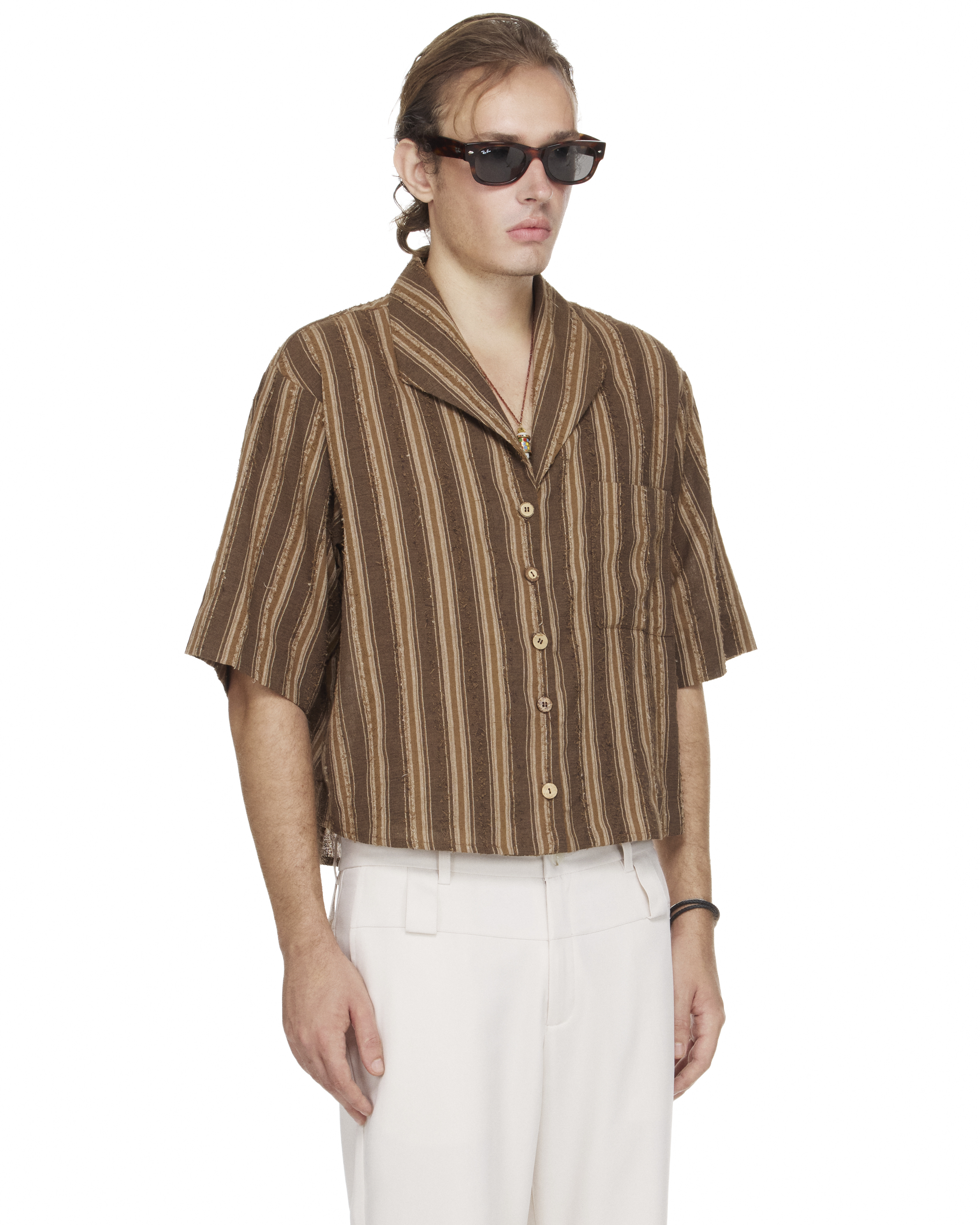 BEUTER® MS STRIPED MID-SLEEVE SHIRT - BROWN