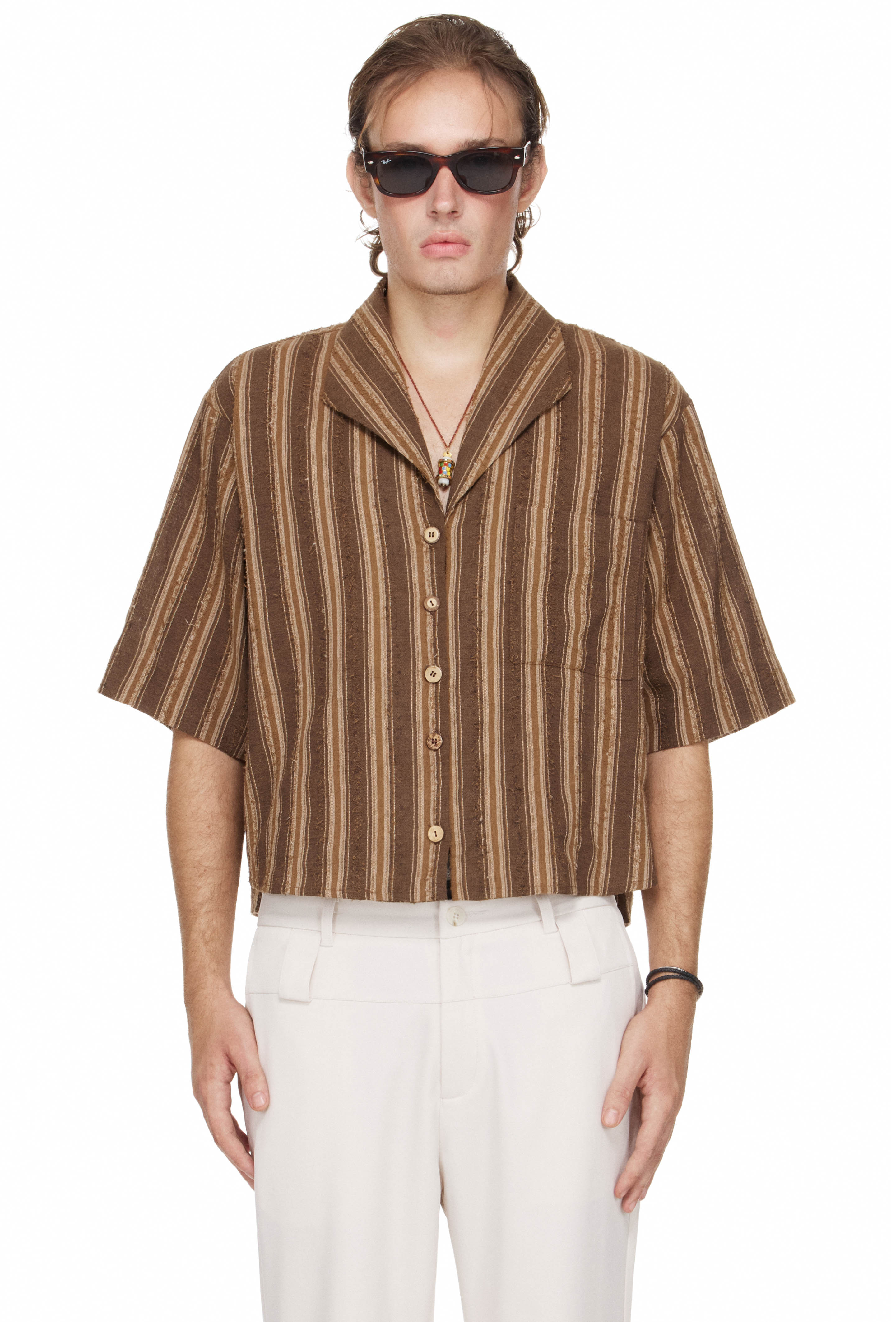 BEUTER® MS STRIPED MID-SLEEVE SHIRT - BROWN