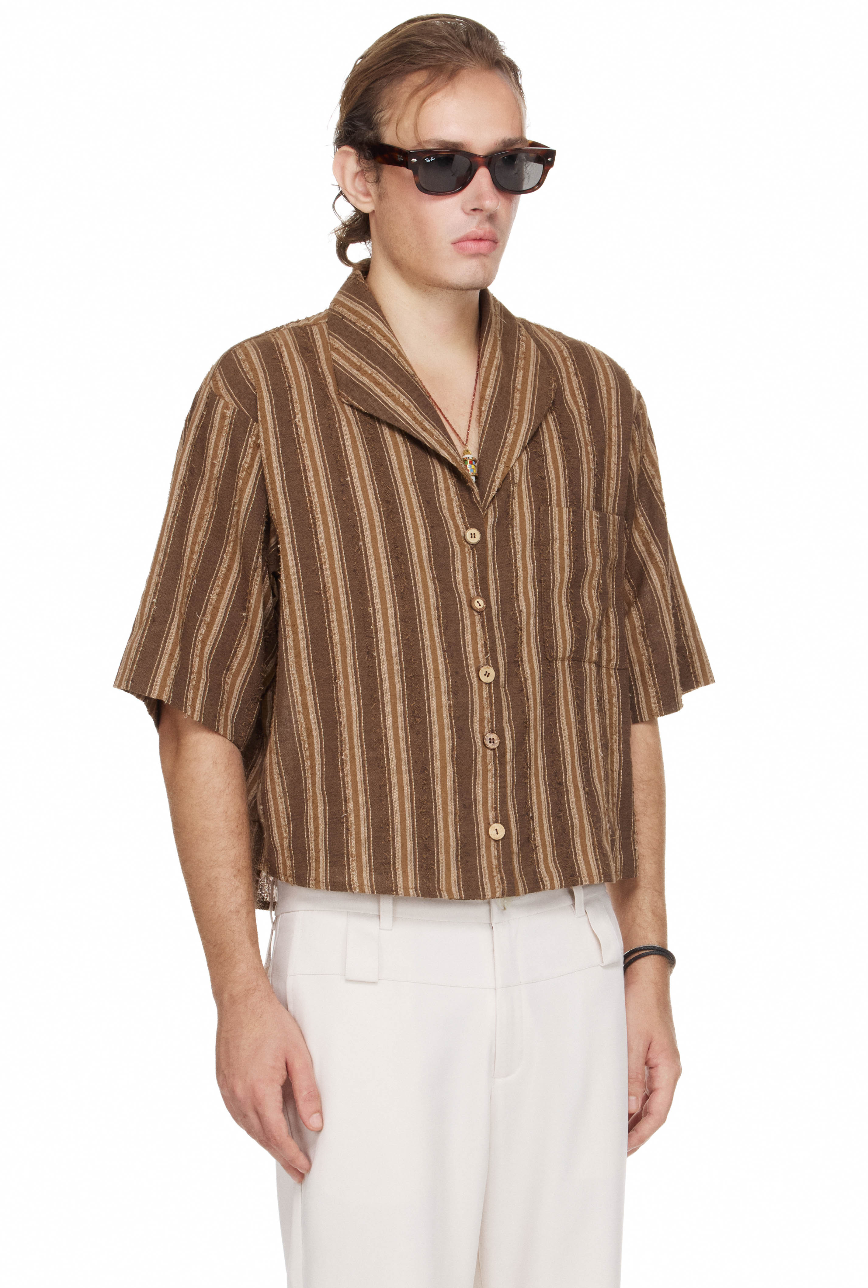 BEUTER® MS STRIPED MID-SLEEVE SHIRT - BROWN