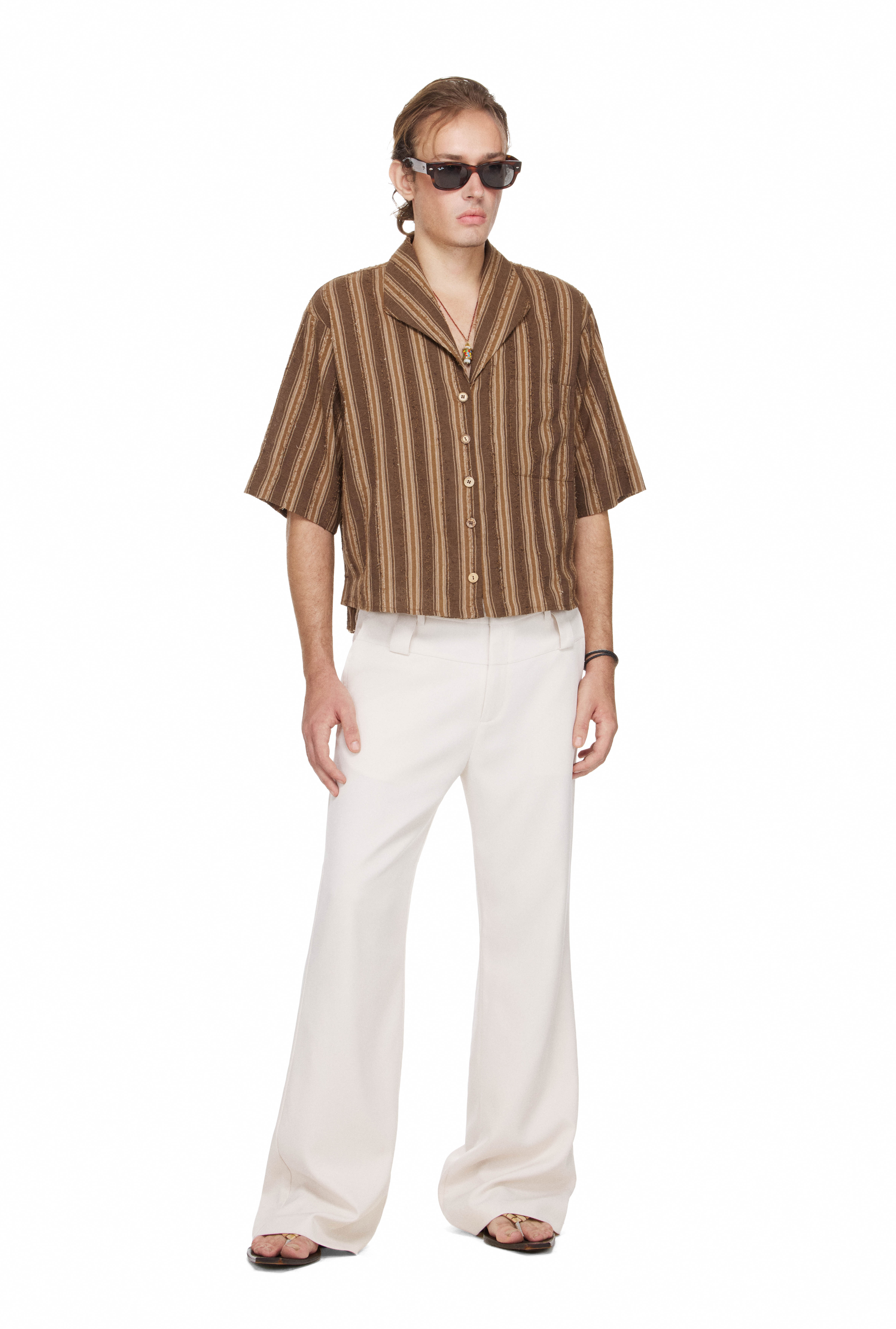 BEUTER® MS STRIPED MID-SLEEVE SHIRT - BROWN