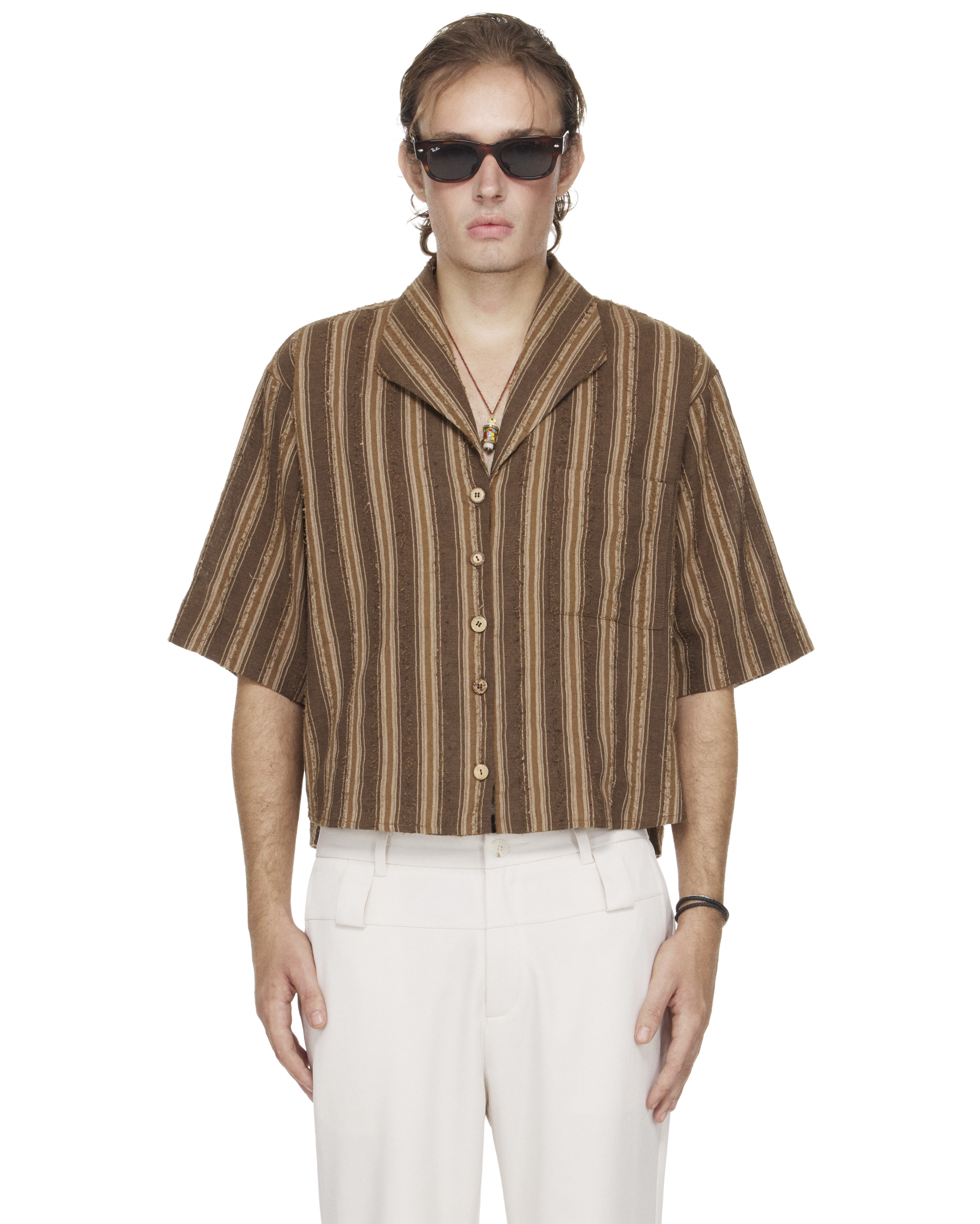 BEUTER® MS STRIPED MID-SLEEVE SHIRT - BROWN